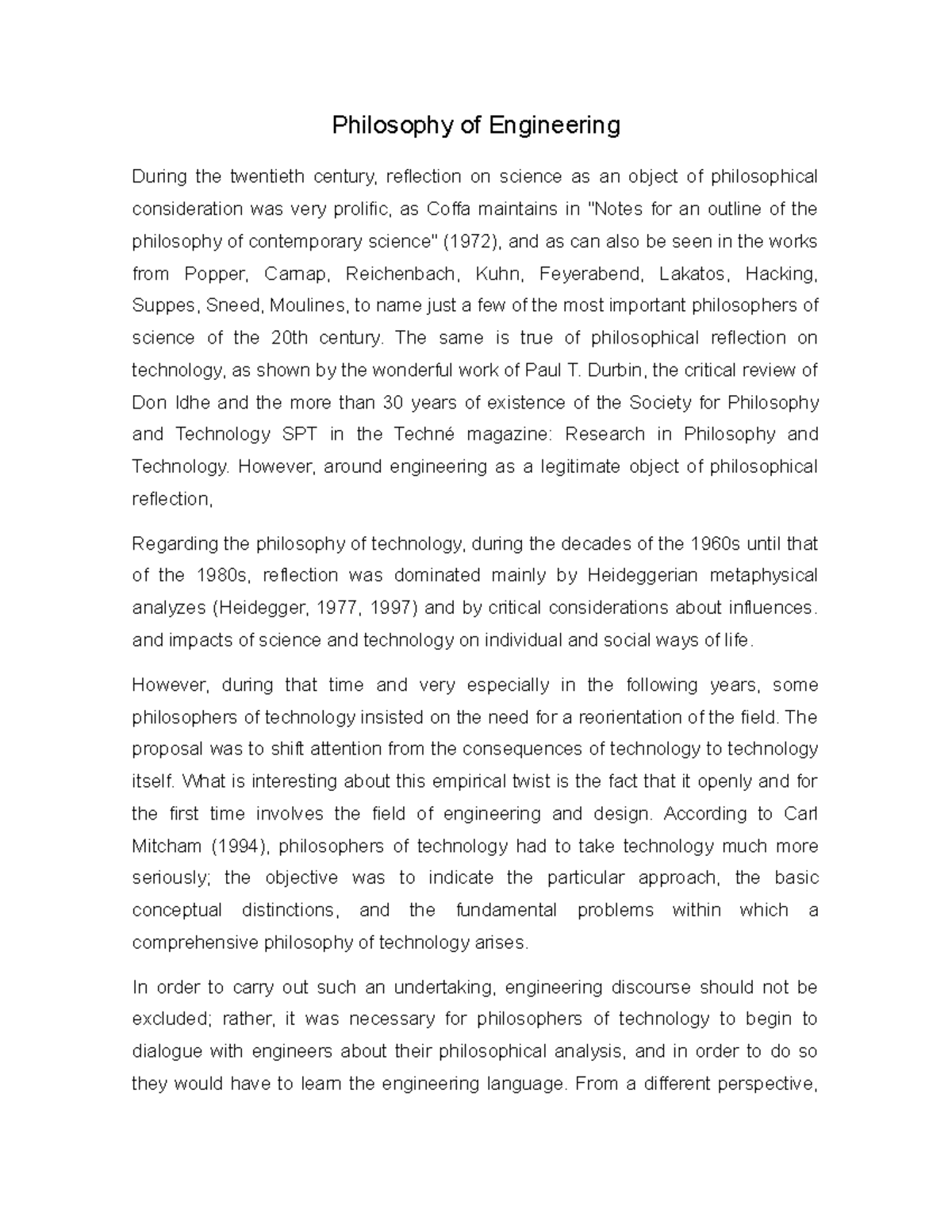 Philosophy of Engineering - Philosophy of Engineering During the ...