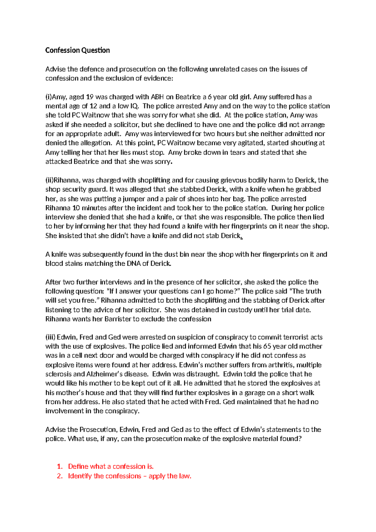 Confession Formative Lecture 2 - Confession Question Advise the defence ...