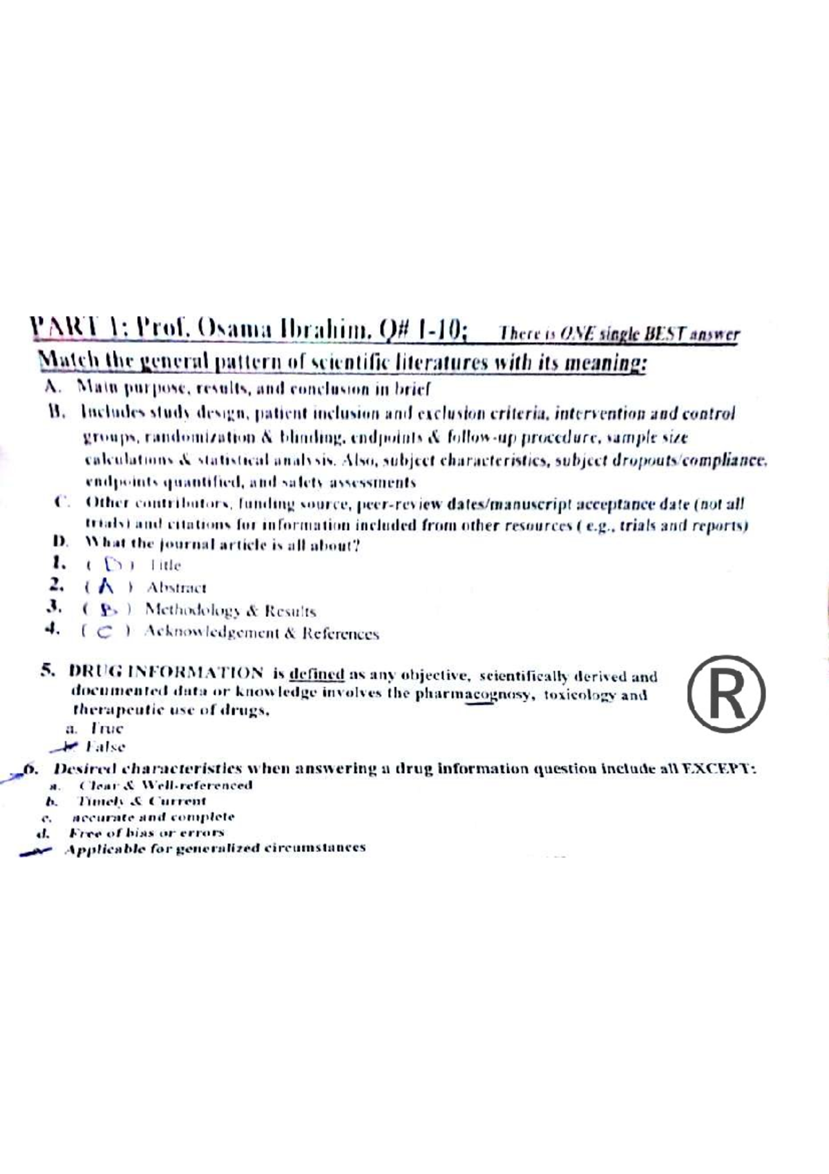 Drug Information Exam with answers - Pharmacy - Studocu