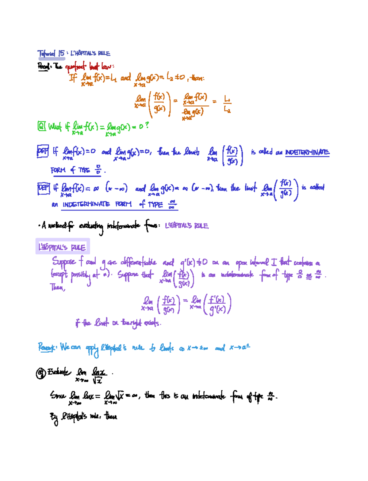 2022.11.09+calc+1000A+tutorial+15 - Tutorial 15 LHOPITAL'SRULE ...
