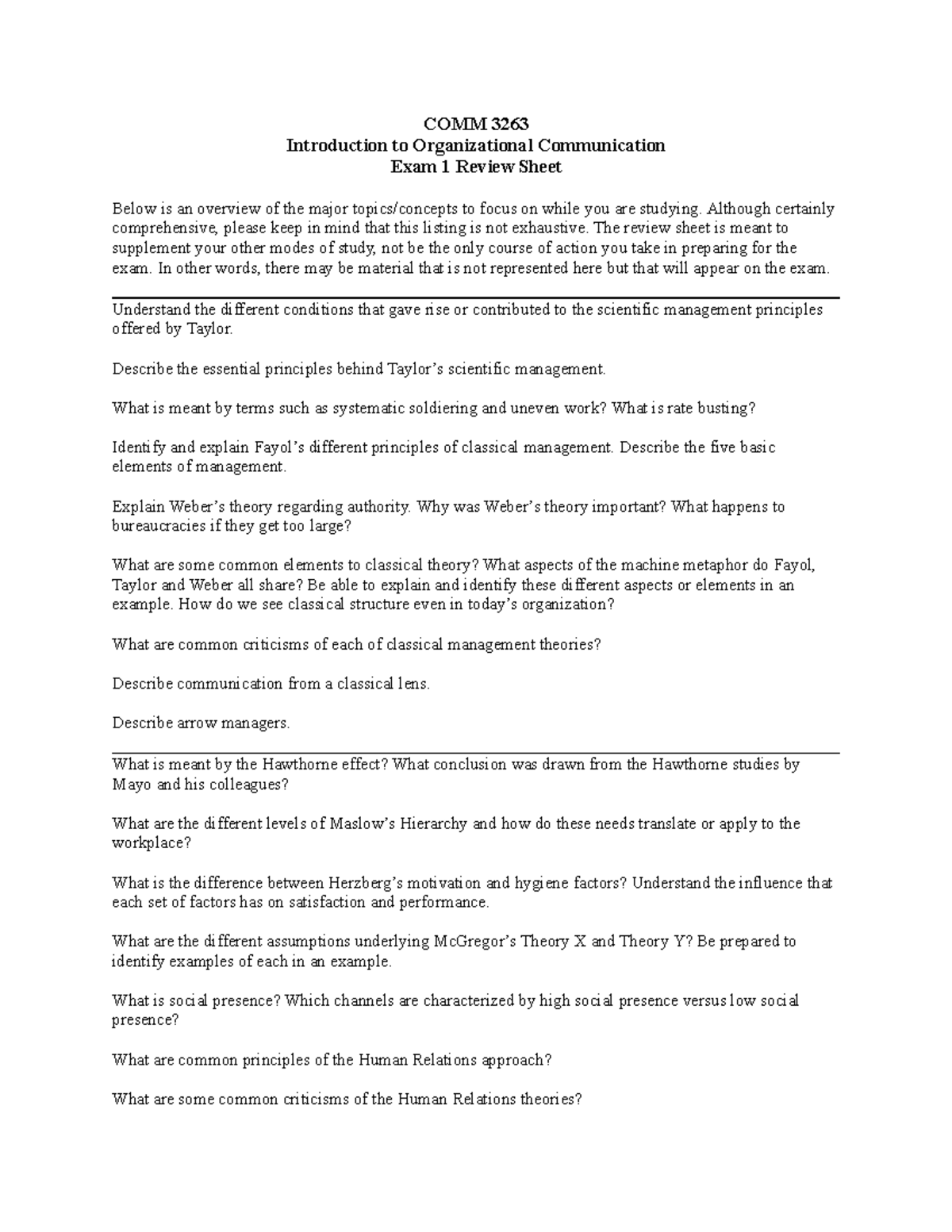 Midterm Review - Summary Organizational Communication - COMM 3263 ...