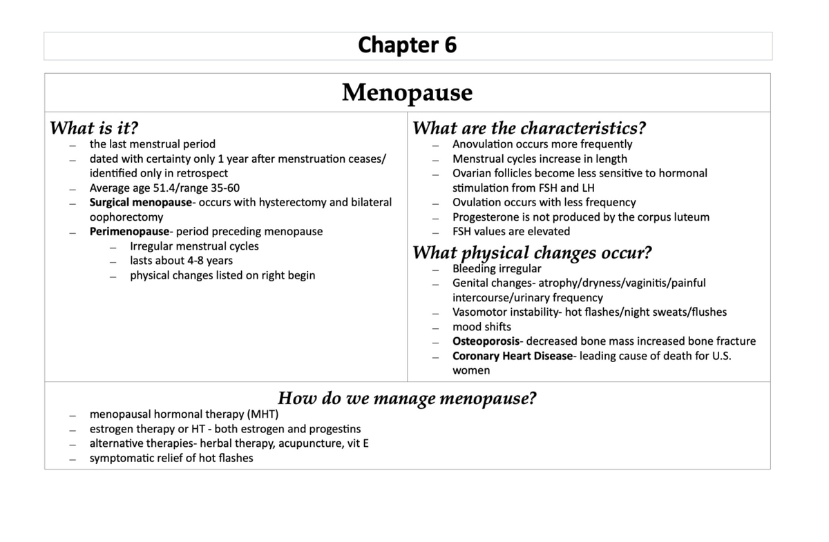 Ch6 Menopause Summary Maternal/Newborn Nursing RN 224A Studocu
