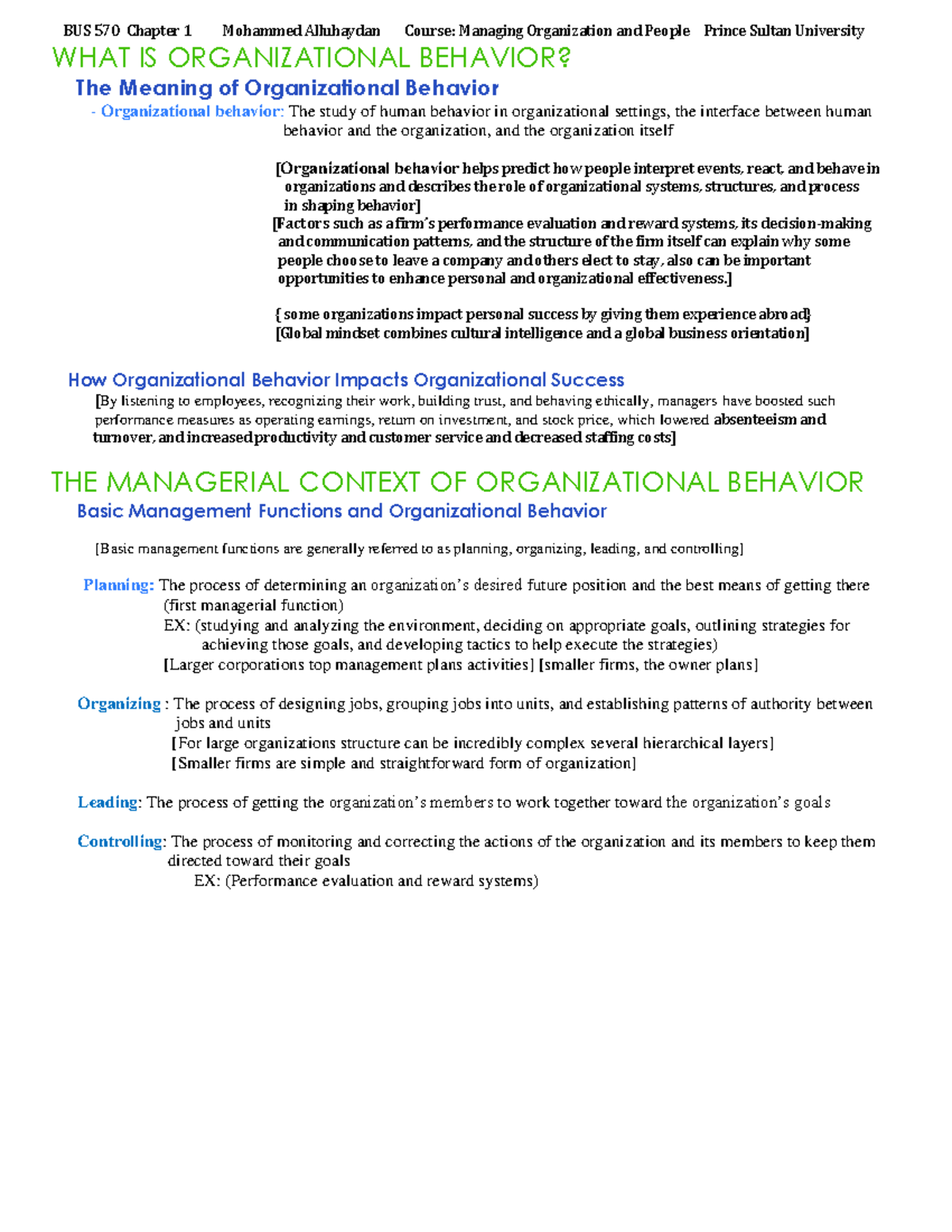BUS 570 Chapter 1 Notes - WHAT IS ORGANIZATIONAL BEHAVIOR? The Meaning ...