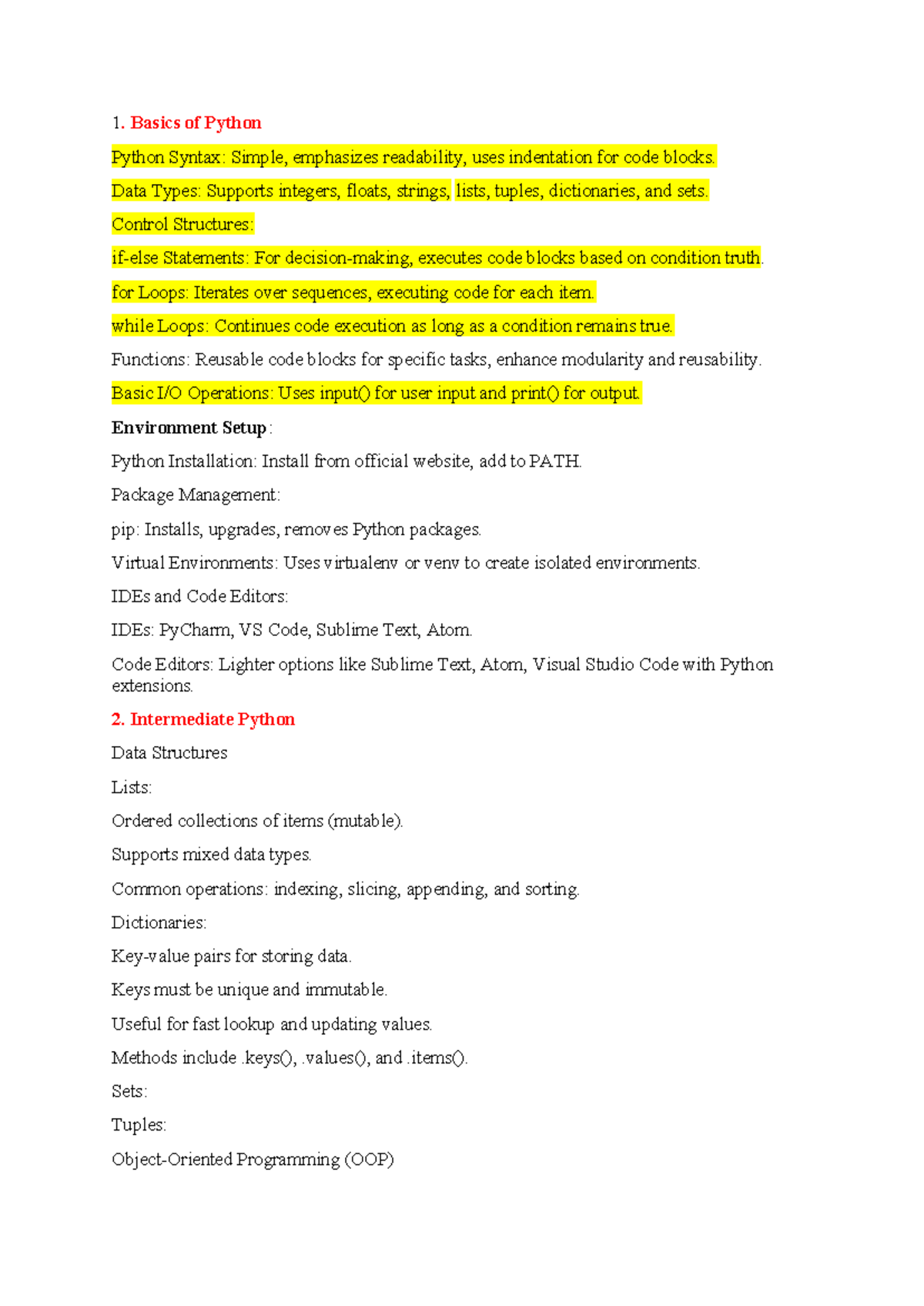 Syllabus - Basics of Python Python Syntax: Simple, emphasizes ...