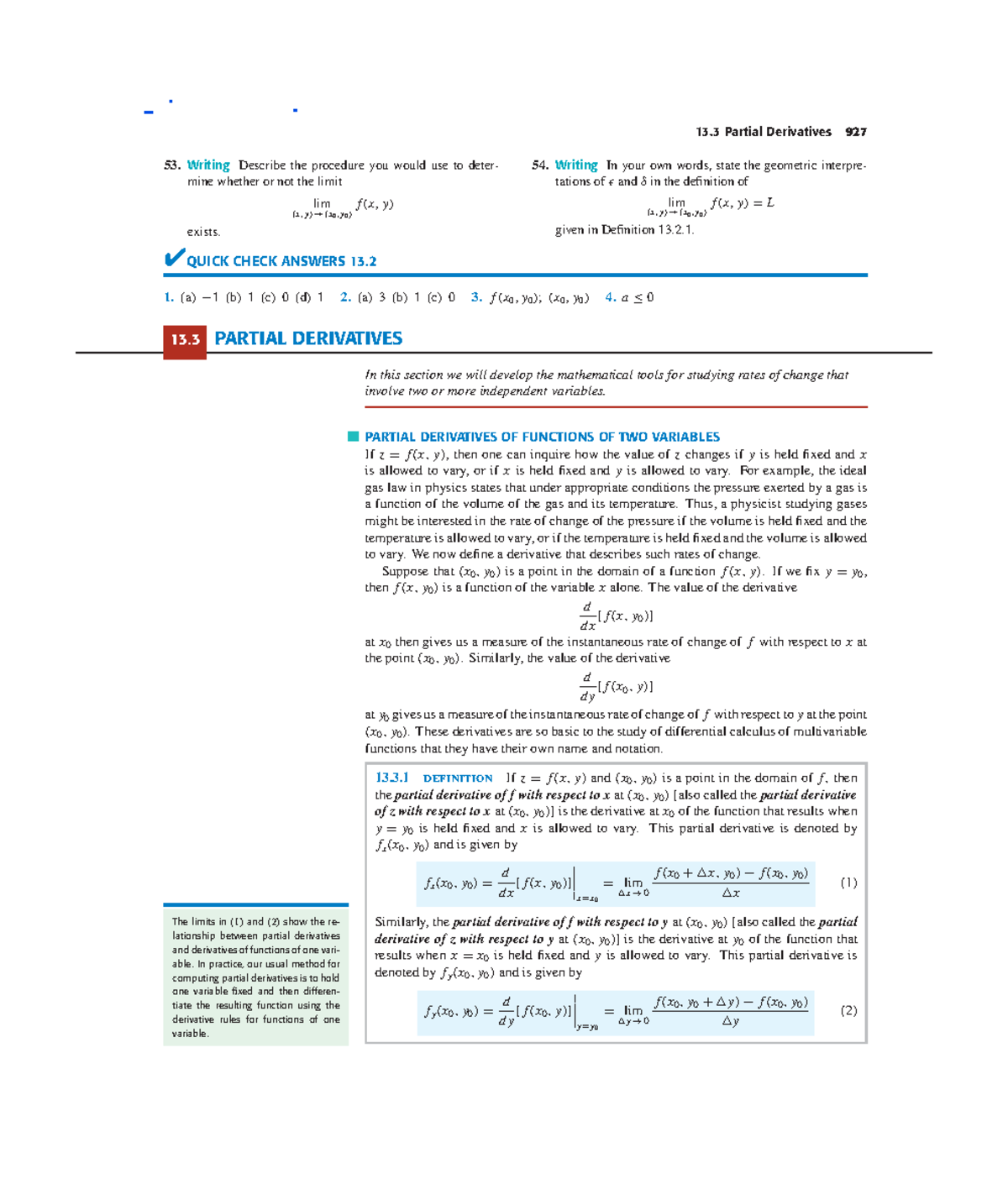 Math work ch13-2 - Math work - 13 Partial Derivatives 927 53. Writing ...