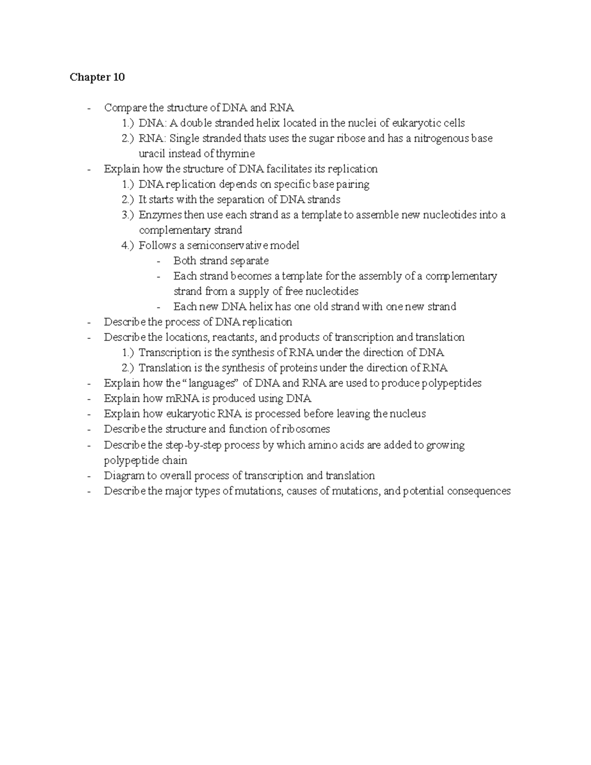 Biology Notes - Immune system - Chapter 10 Compare the structure of DNA ...