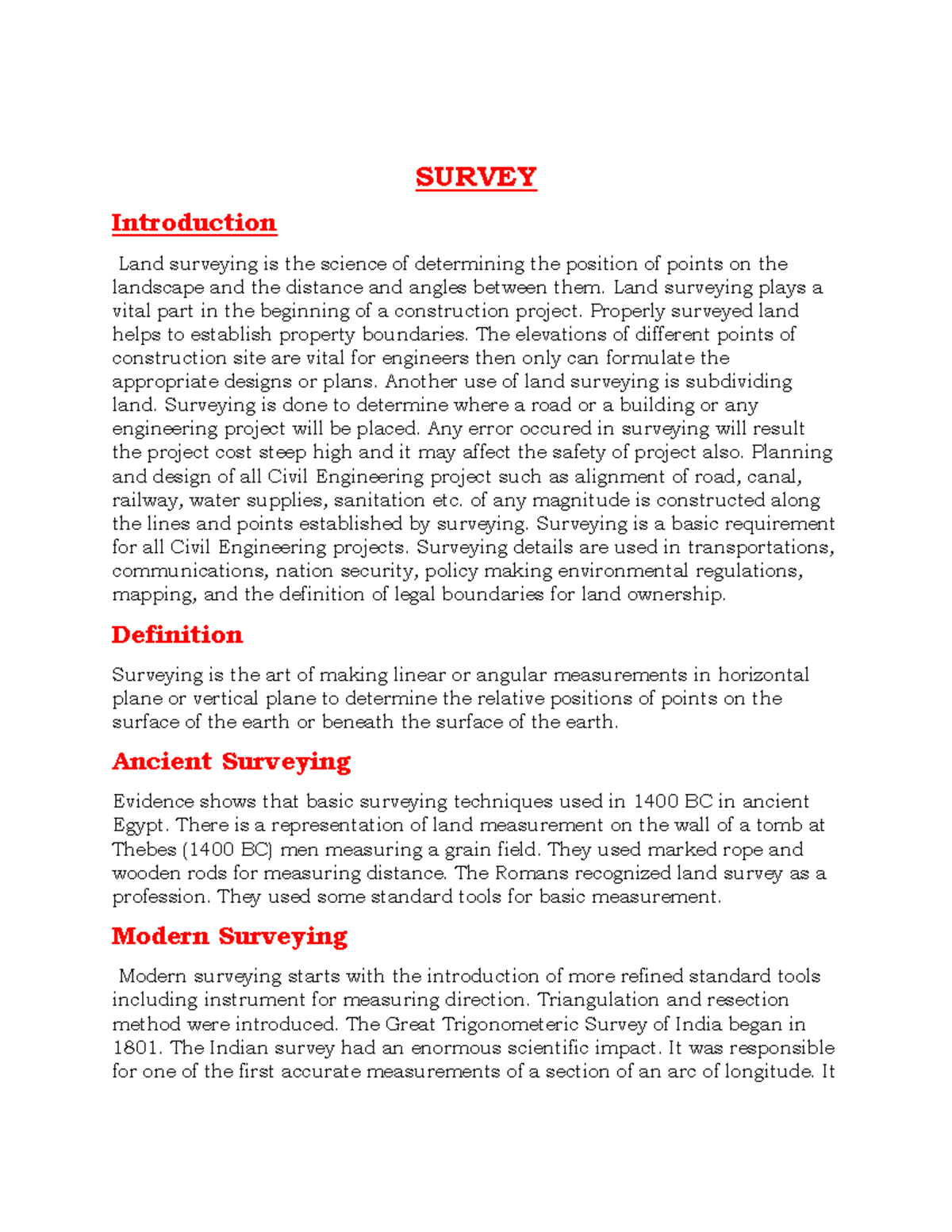 Survey - Indroduction Related TO Civil Engineering Studence - SURVEY ...