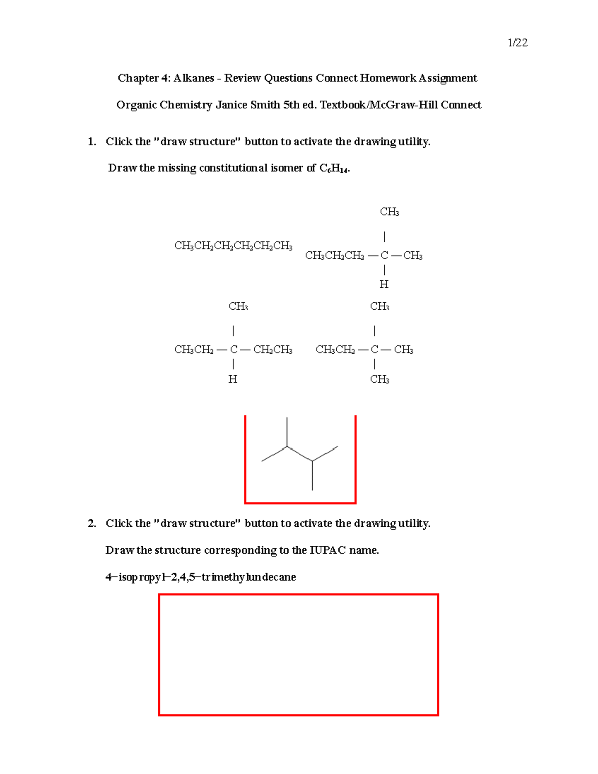 Chapter 4 Alkanes This Is The Homework Assignment