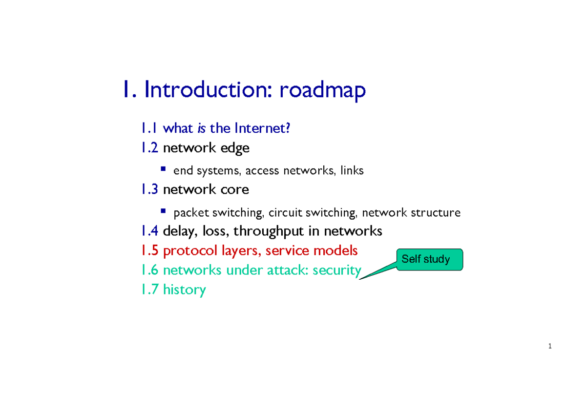 Week 2.1 Intro Networks-part2 - 1. Introduction: roadmap 1 what is the ...