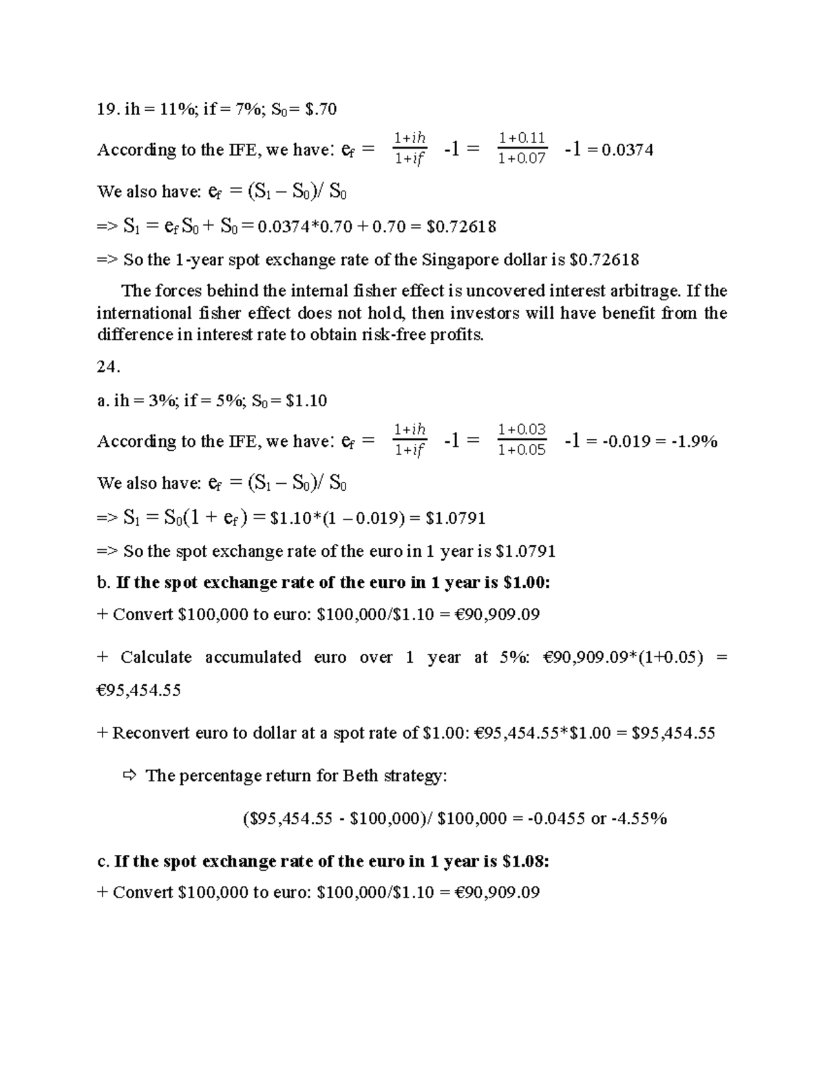homeworkinternationalfinance - ih = 11%; if = 7%; S 0 = $. According to ...