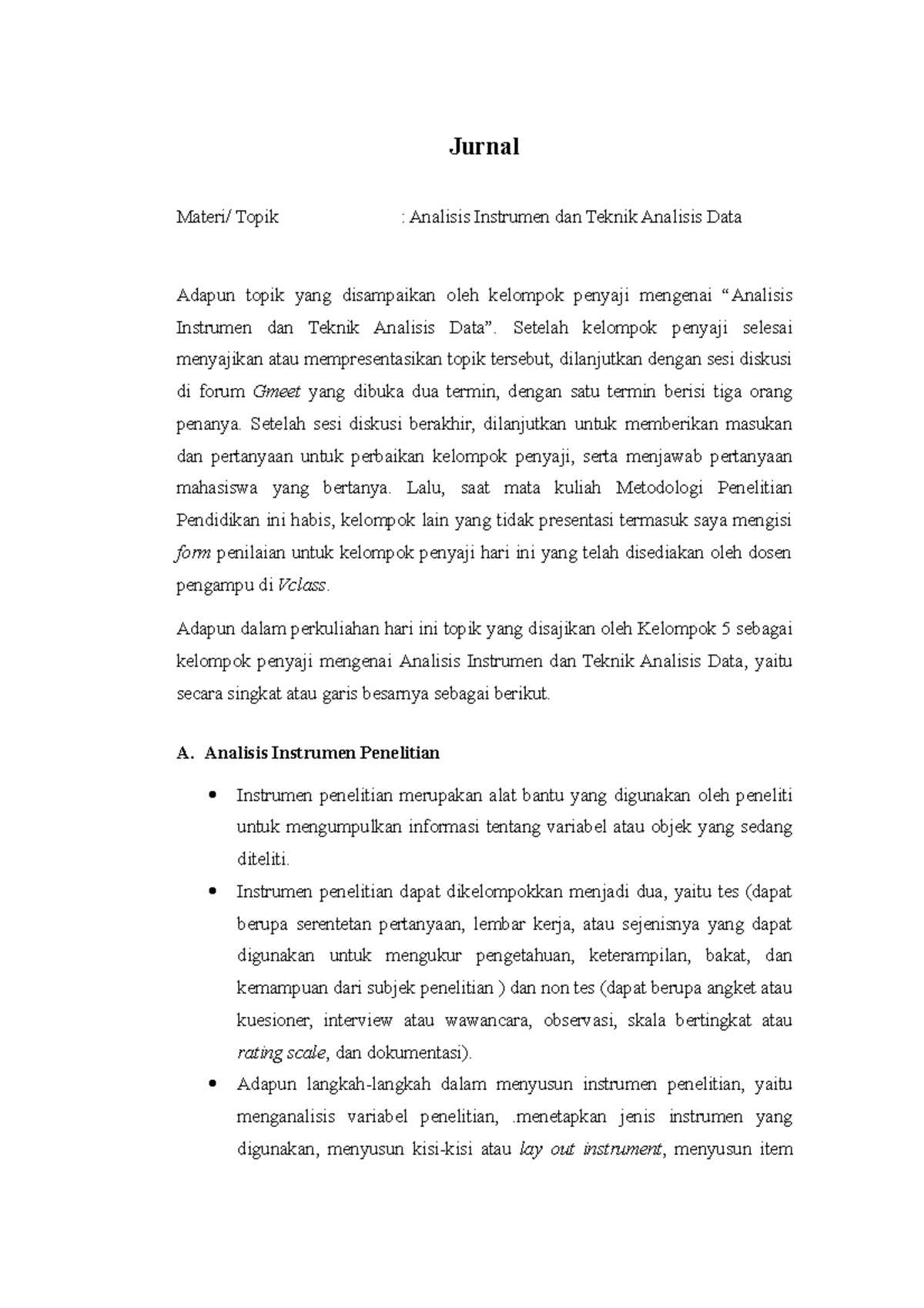 Jurnal Analisis Instrumen Dan Teknik Analisis Data - Jurnal Materi ...