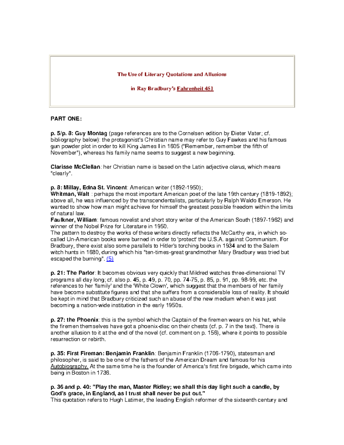 F451 literary quotations and allusions 1 The Use of Literary