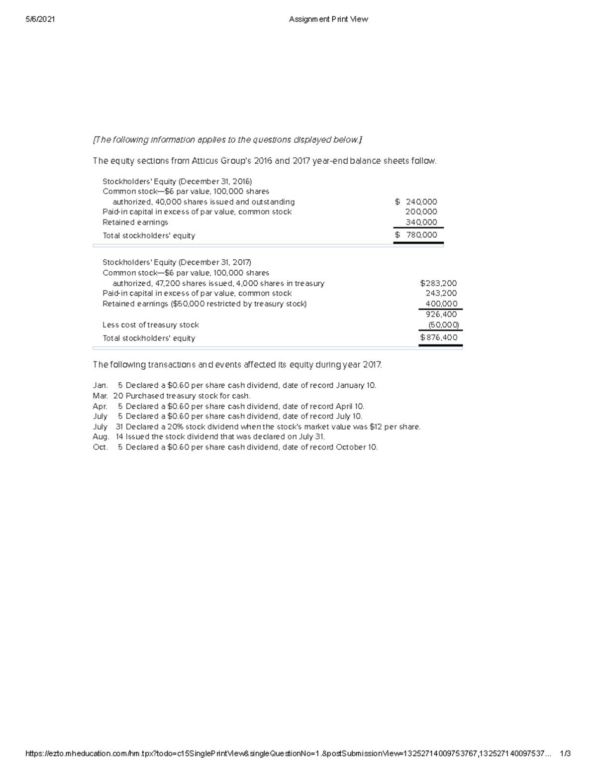 ICA Wk #2 - Stockholder's equity - Assignment Print View following ...