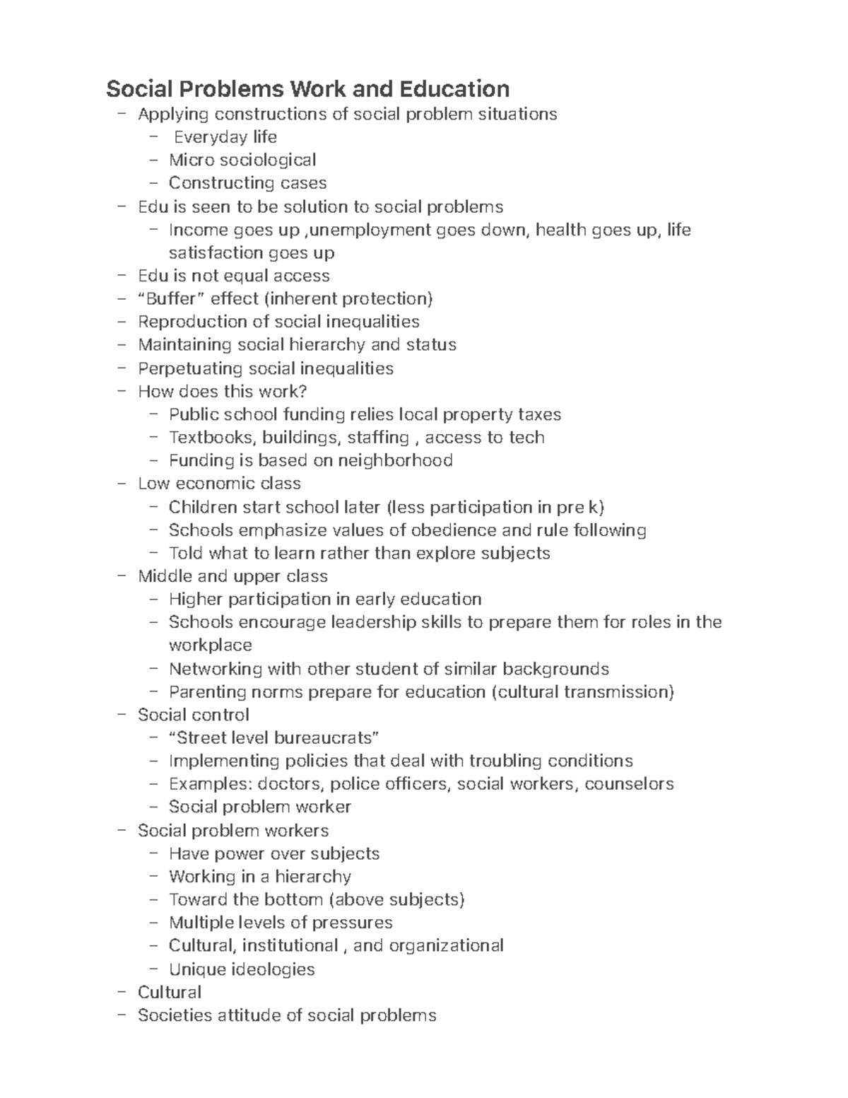 Social Problems Work and Education