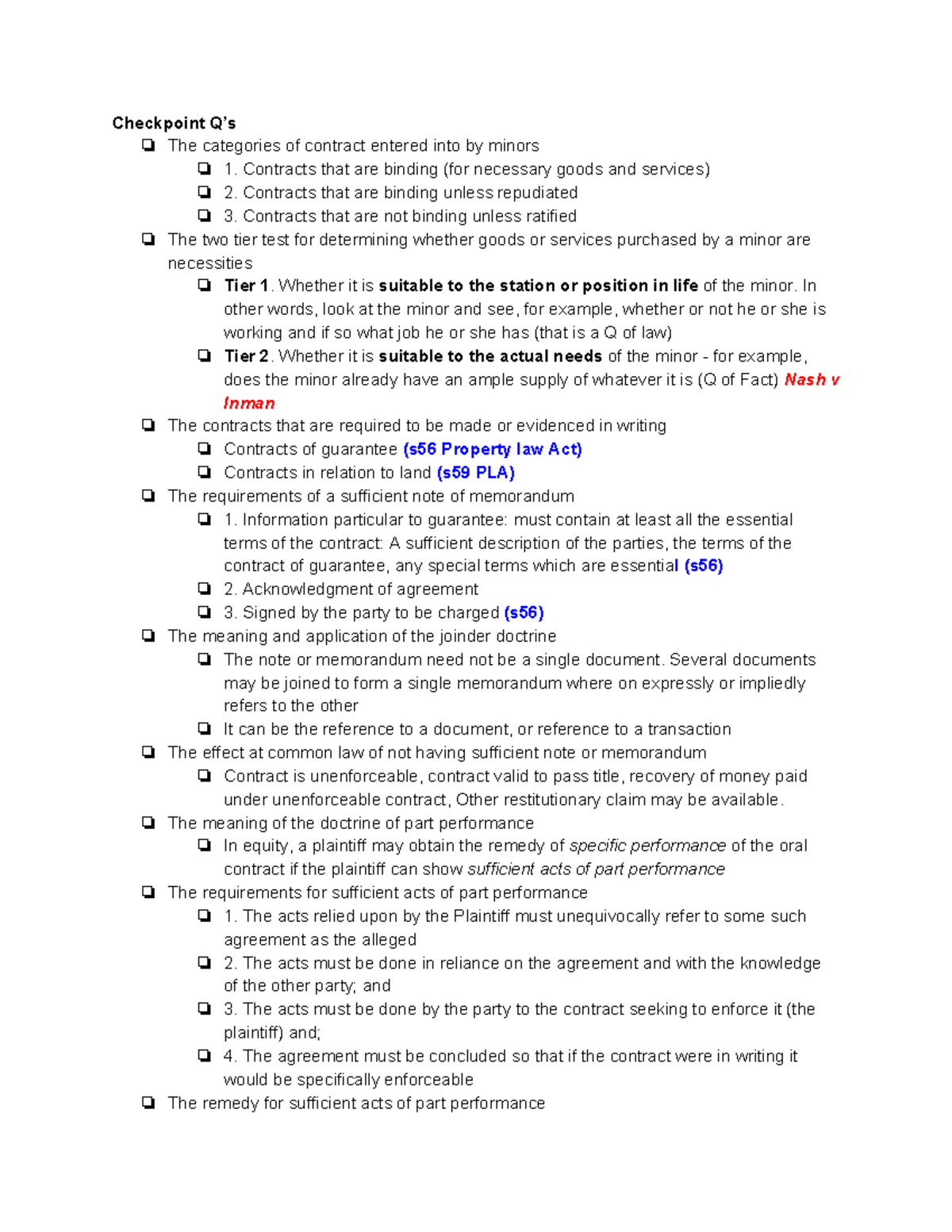 Checkpoint Q’s - Capacity & Formalities - Checkpoint Q’s The categories ...