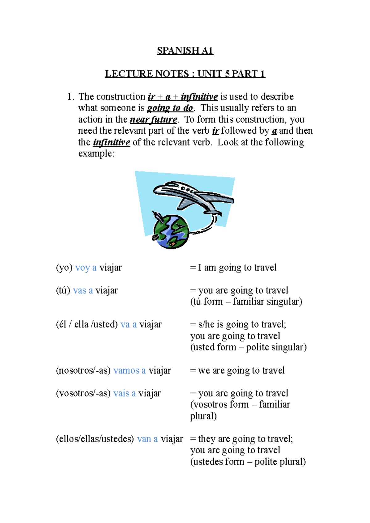 Unit 5 notes part 1v2 - SPANISH A LECTURE NOTES : UNIT 5 PART 1 The ...
