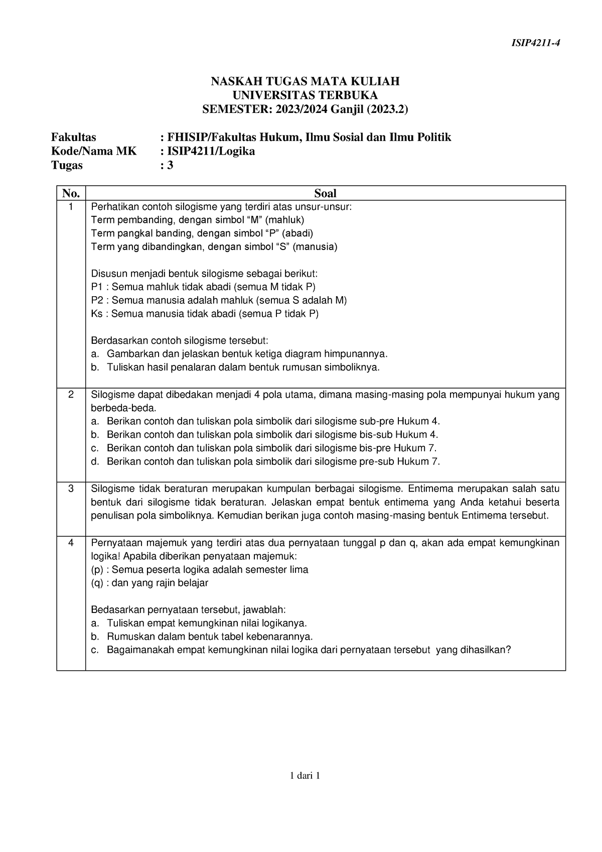 Soal Isip4211 Tmk3 4 - Hukum - ISIP4211- 4 1 Dari 1 NASKAH TUGAS MATA ...