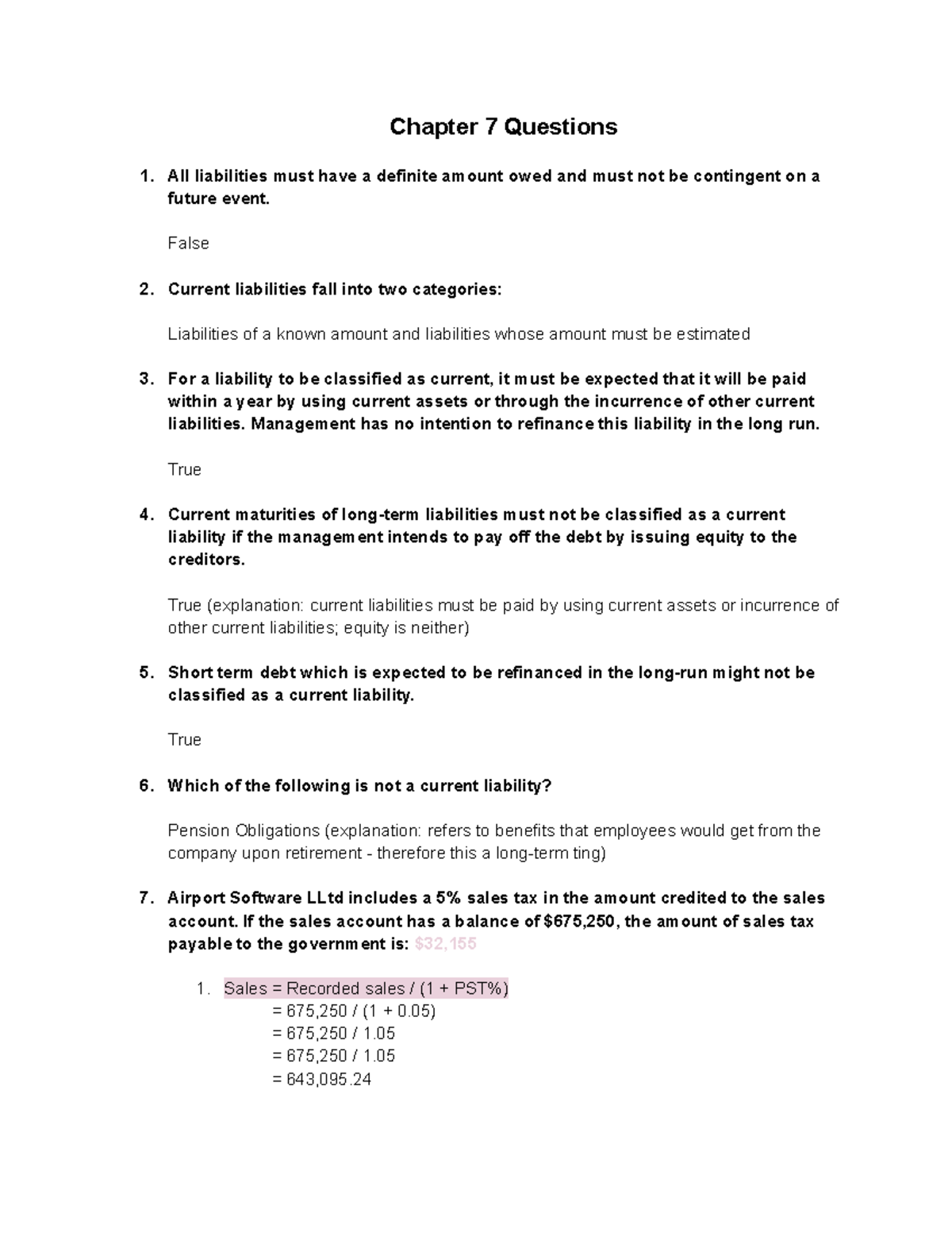 Chapter 7 Liabilities Questions - 1AA3 - McMaster - Studocu