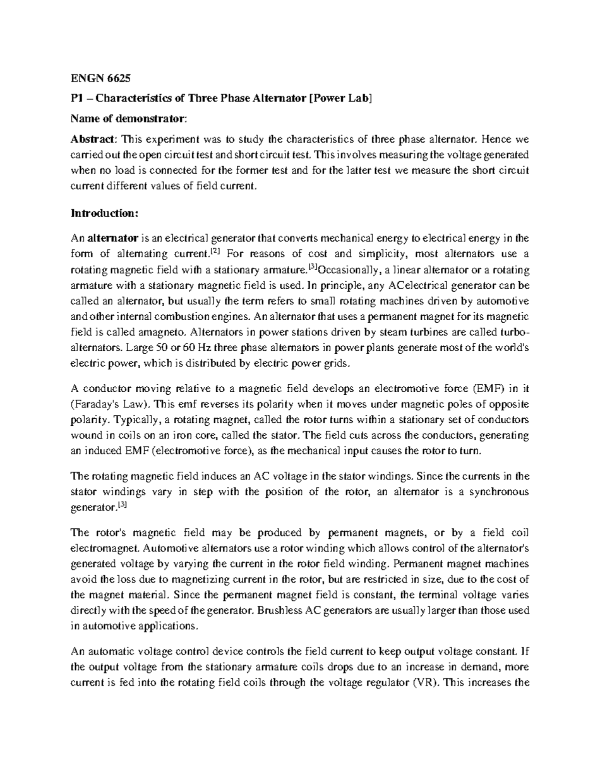 Characteristics of Three Phase Alternator Hence we carried out the