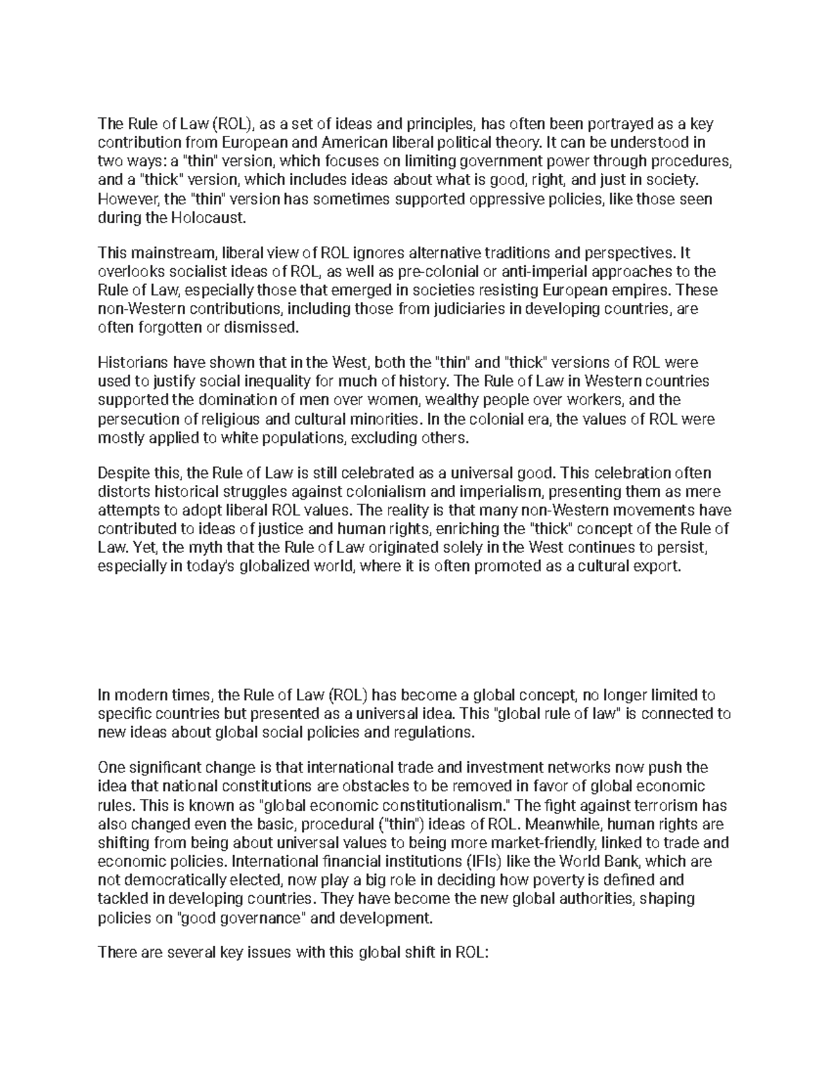 Rule of Law - notes on rule of law - The Rule of Law (ROL), as a set of ...