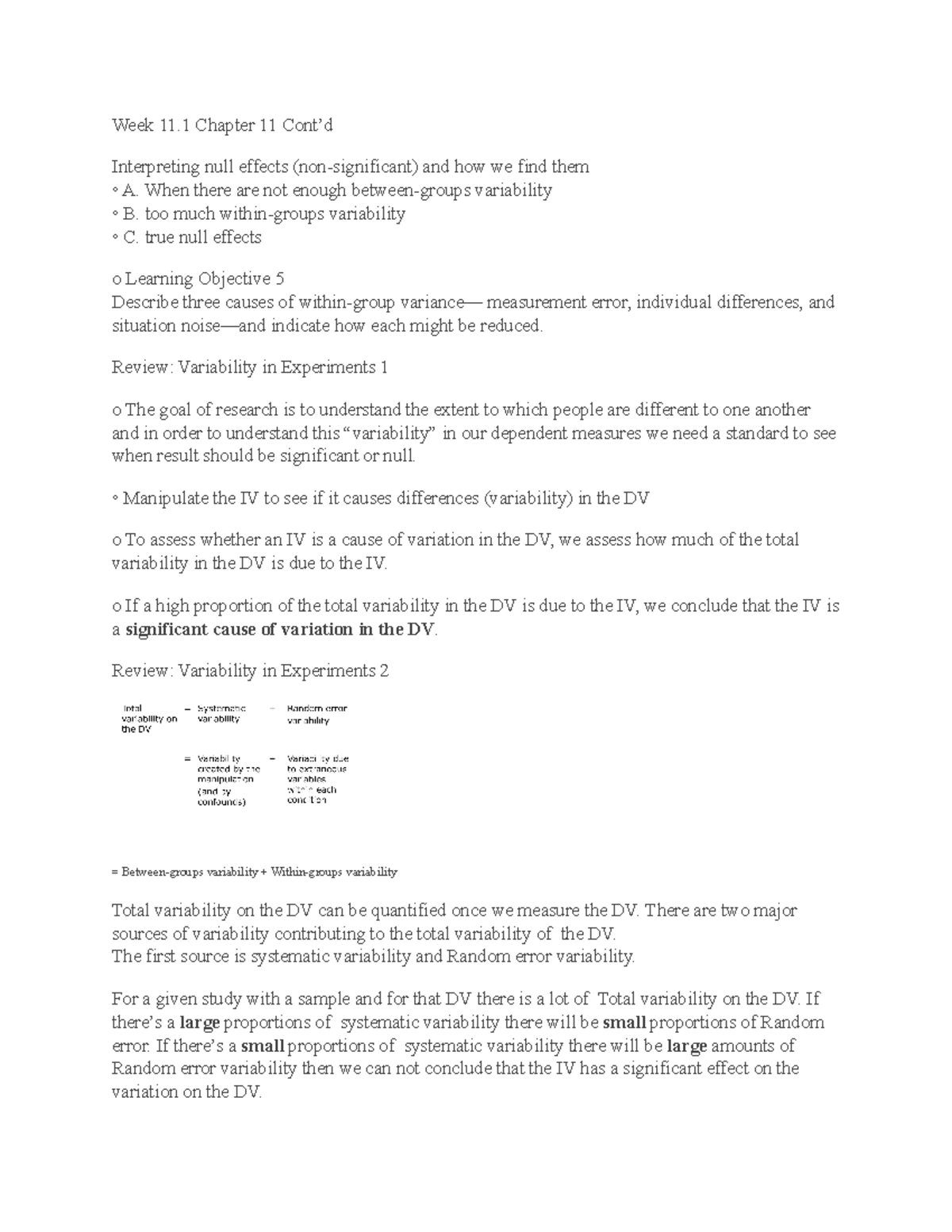 PSYC 2250 Week 11 lect. notes - Week 11 Chapter 11 Cont’d Interpreting ...