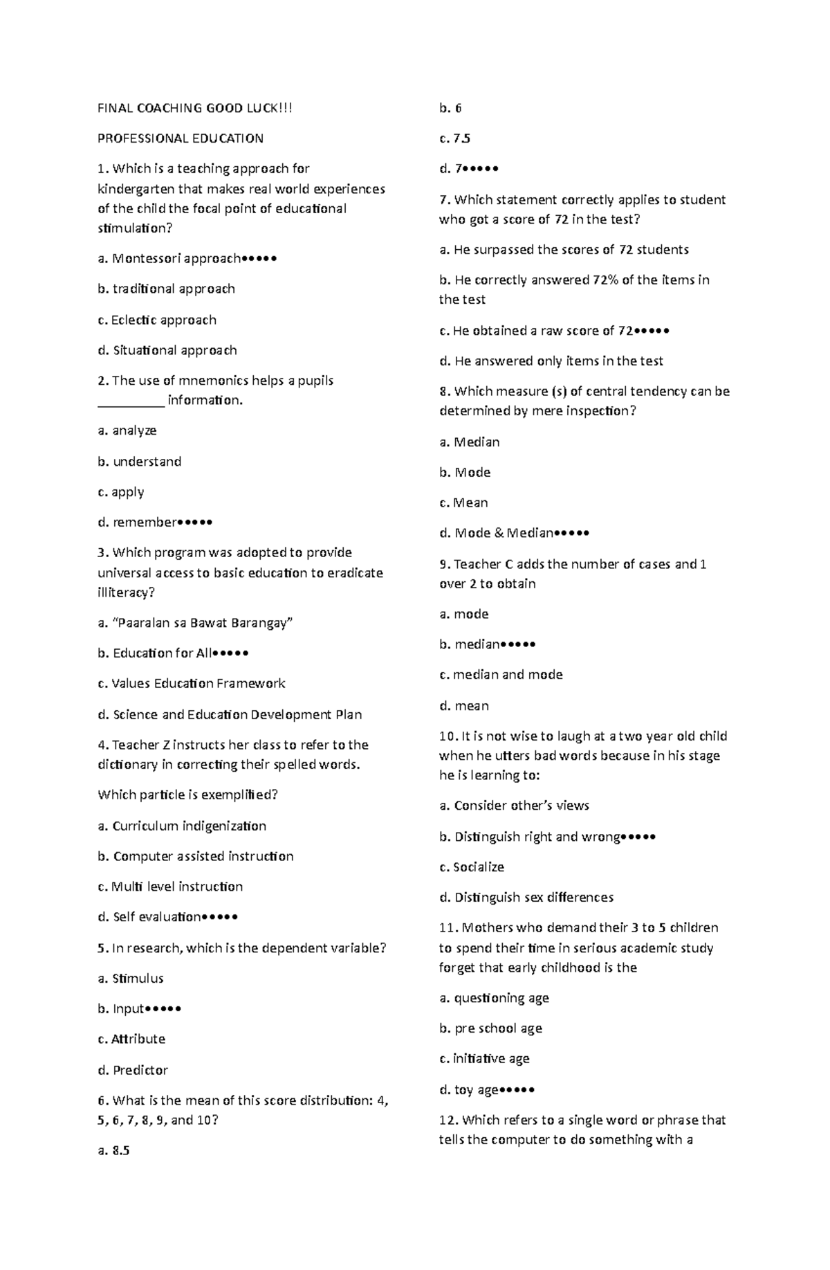 Final Coaching Reviewer Final Coaching Good Luck Professional