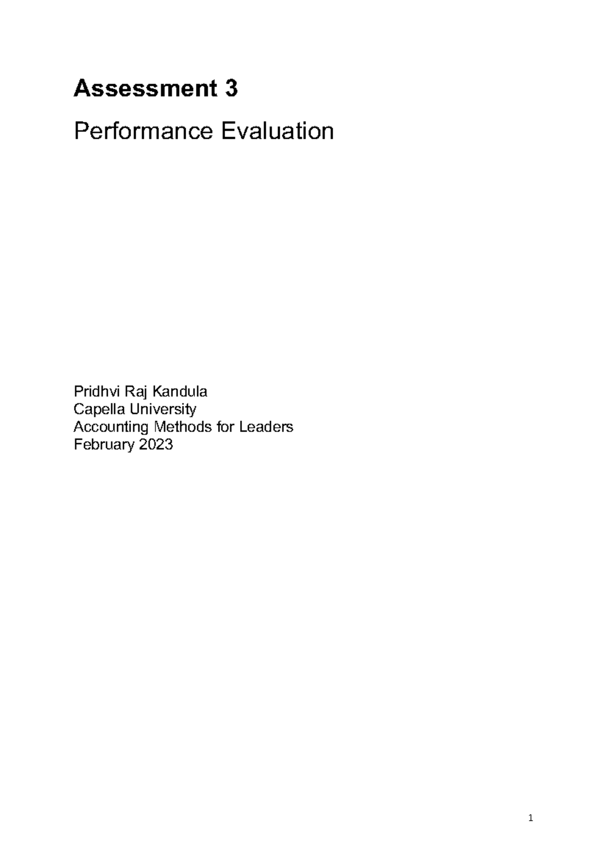 Mba Fpx5010 3 1 Assessment 3 Performance Evaluation Pridhvi Raj Kandula Capella University 3397