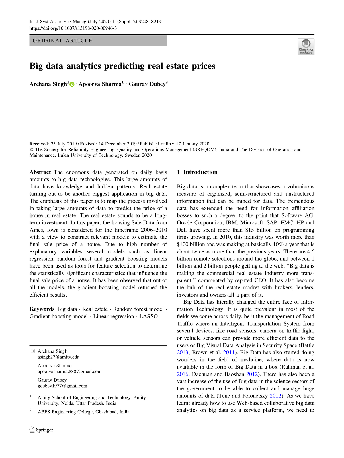 Big Data Analytics Predicting Real Estate Prices This Large Amounts 