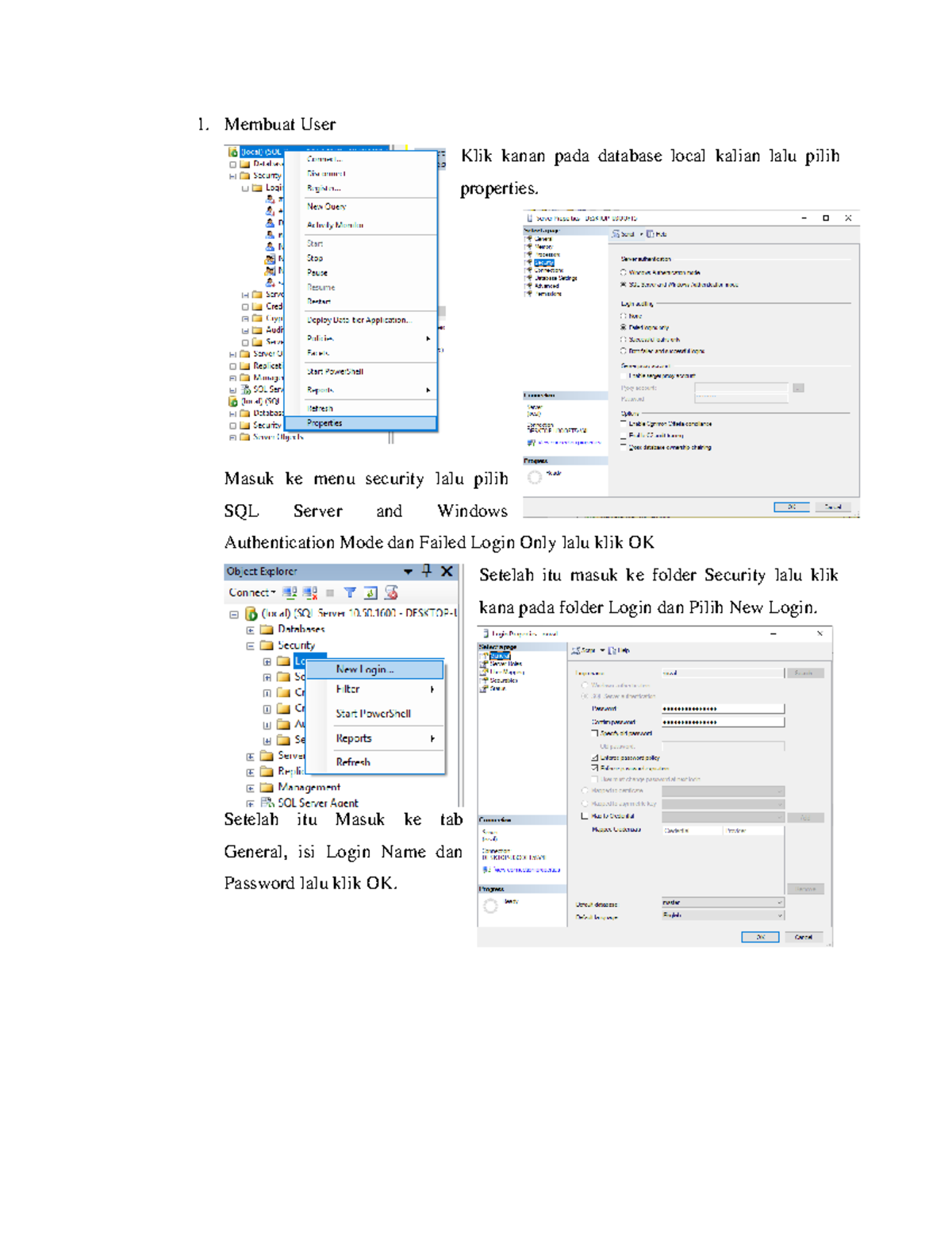 Membuat User Di Database SQL - 1. Membuat User Klik Kanan Pada Database ...