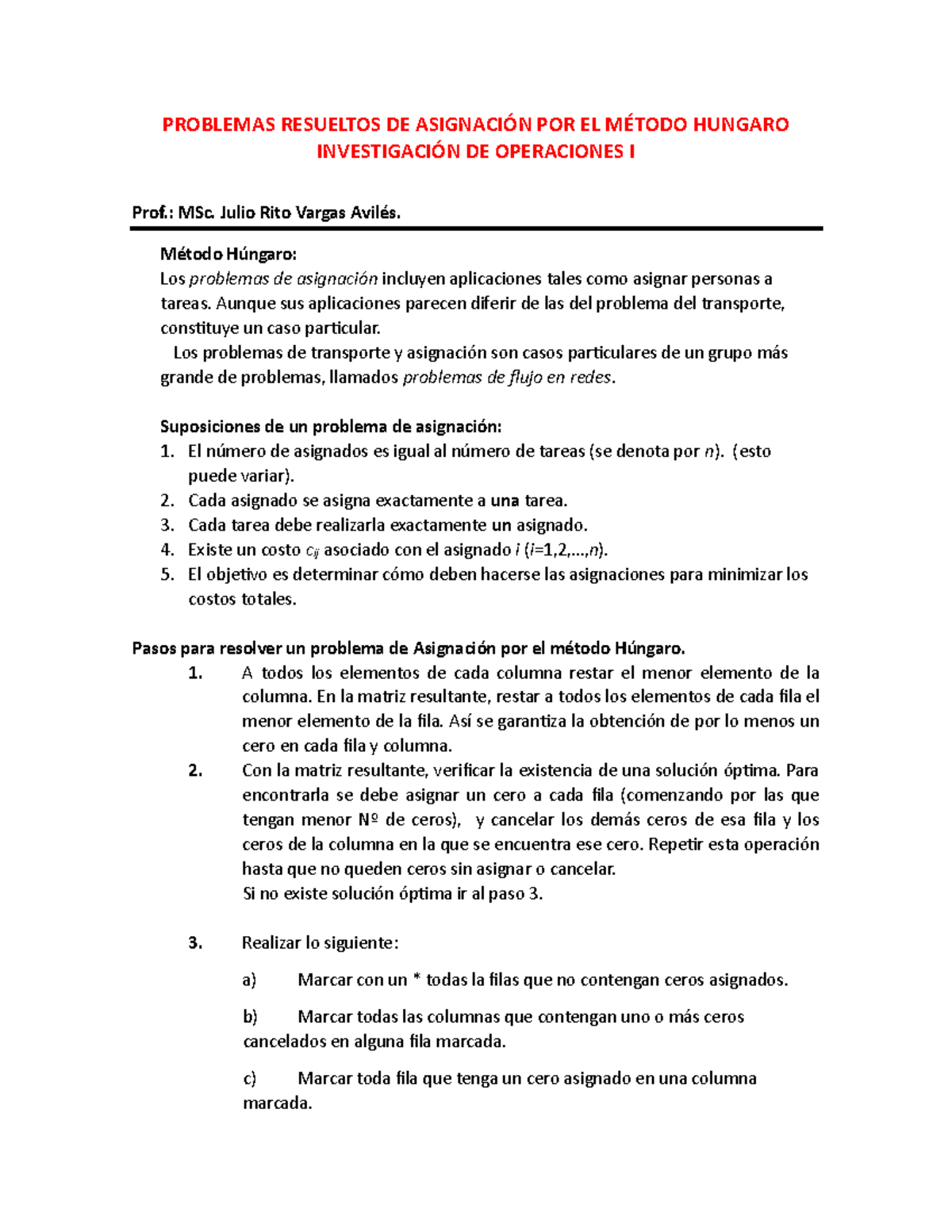 Problemas Resueltos De Asignacic 3b3n Por El Mc3a9todo Hungaro ...