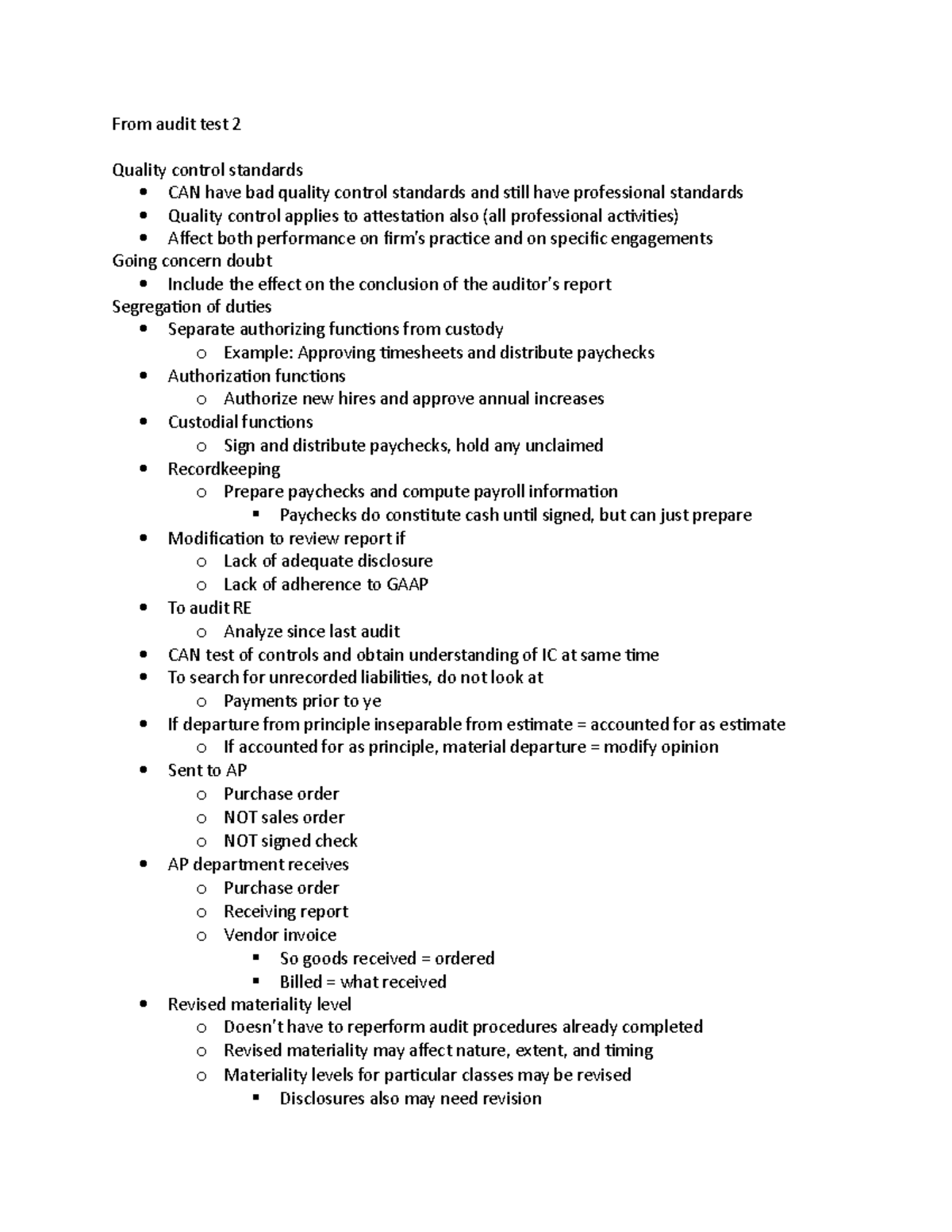 Audit test 2 - Lecture notes ALL - From audit test 2 Quality control ...