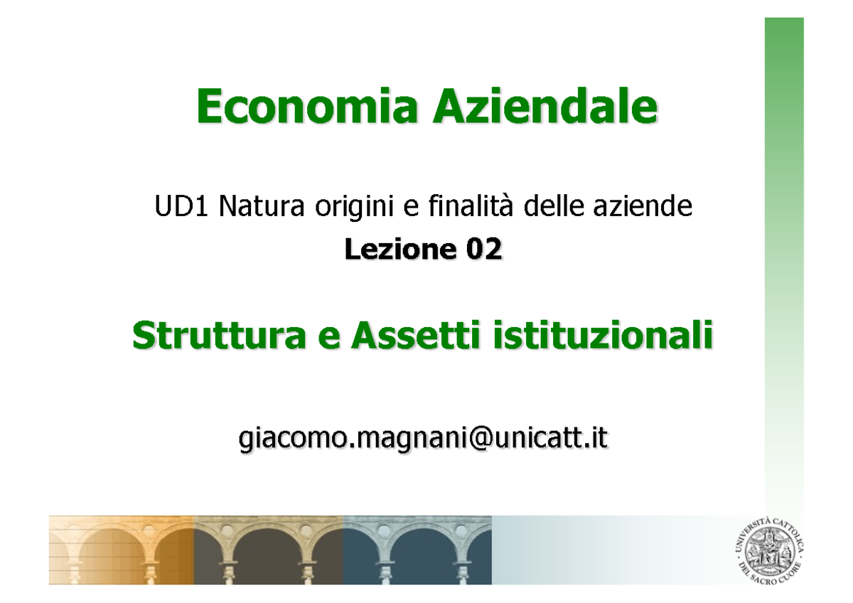 Lezione 2 - Slides del Prof. Magnani, corso Economia per la gestione