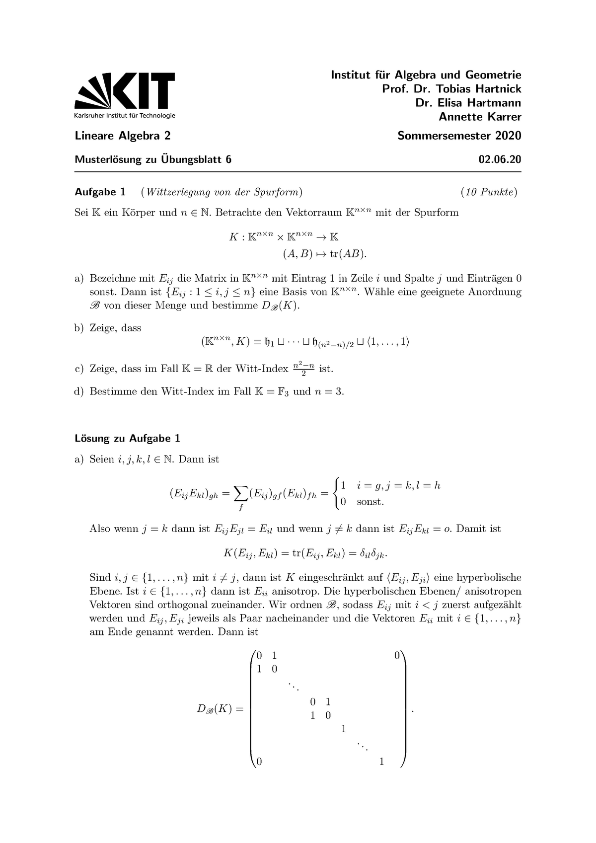 Musterloesung 06 - Muster 6 - Institut F ̈ur Algebra Und Geometrie Prof ...