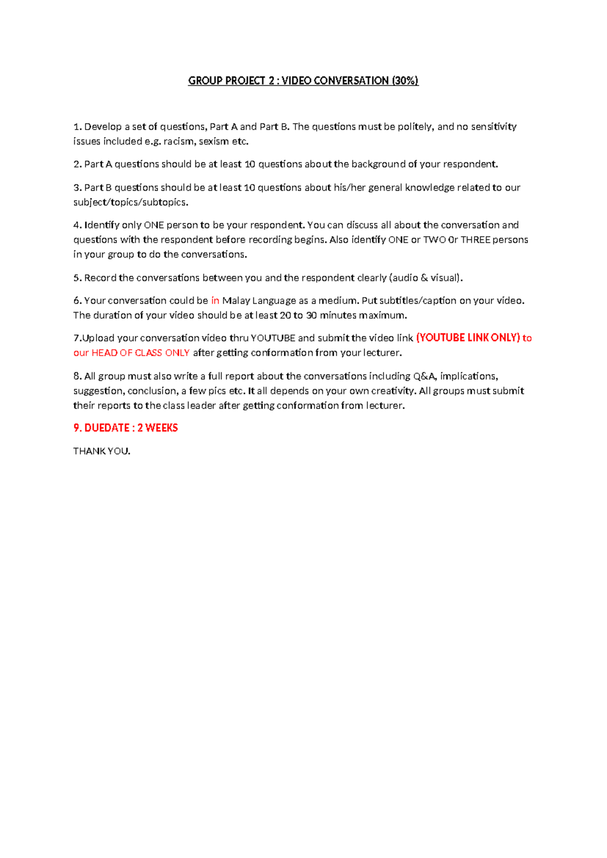 TASK 2 Temubual Video - GROUP PROJECT 2 : VIDEO CONVERSATION (30% ...