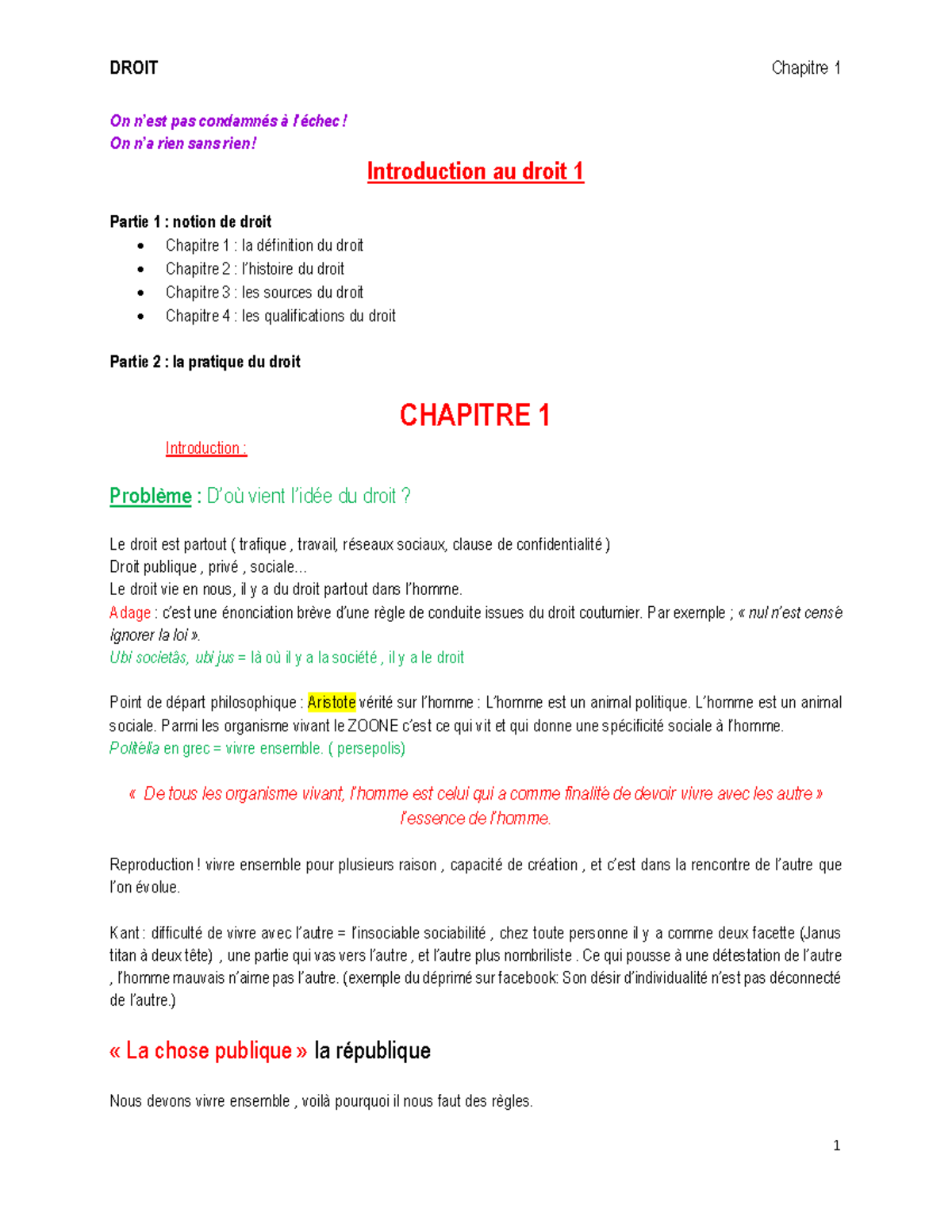 Chapitre 1 Définition du droit - On n’est pas condamnés à l’échec! On n ...