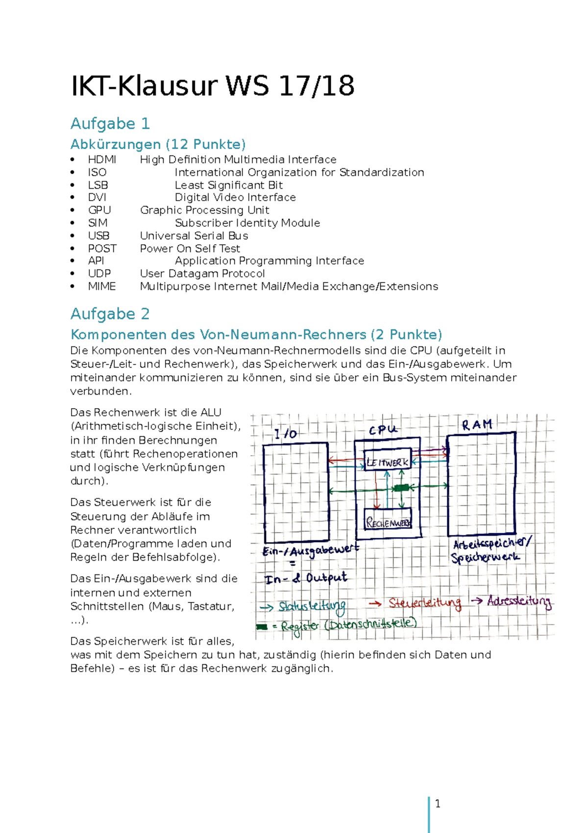 Probeklausur Juli Fragen Und Antworten Ikt Klausur Ws Aufgabe Abk Rzungen