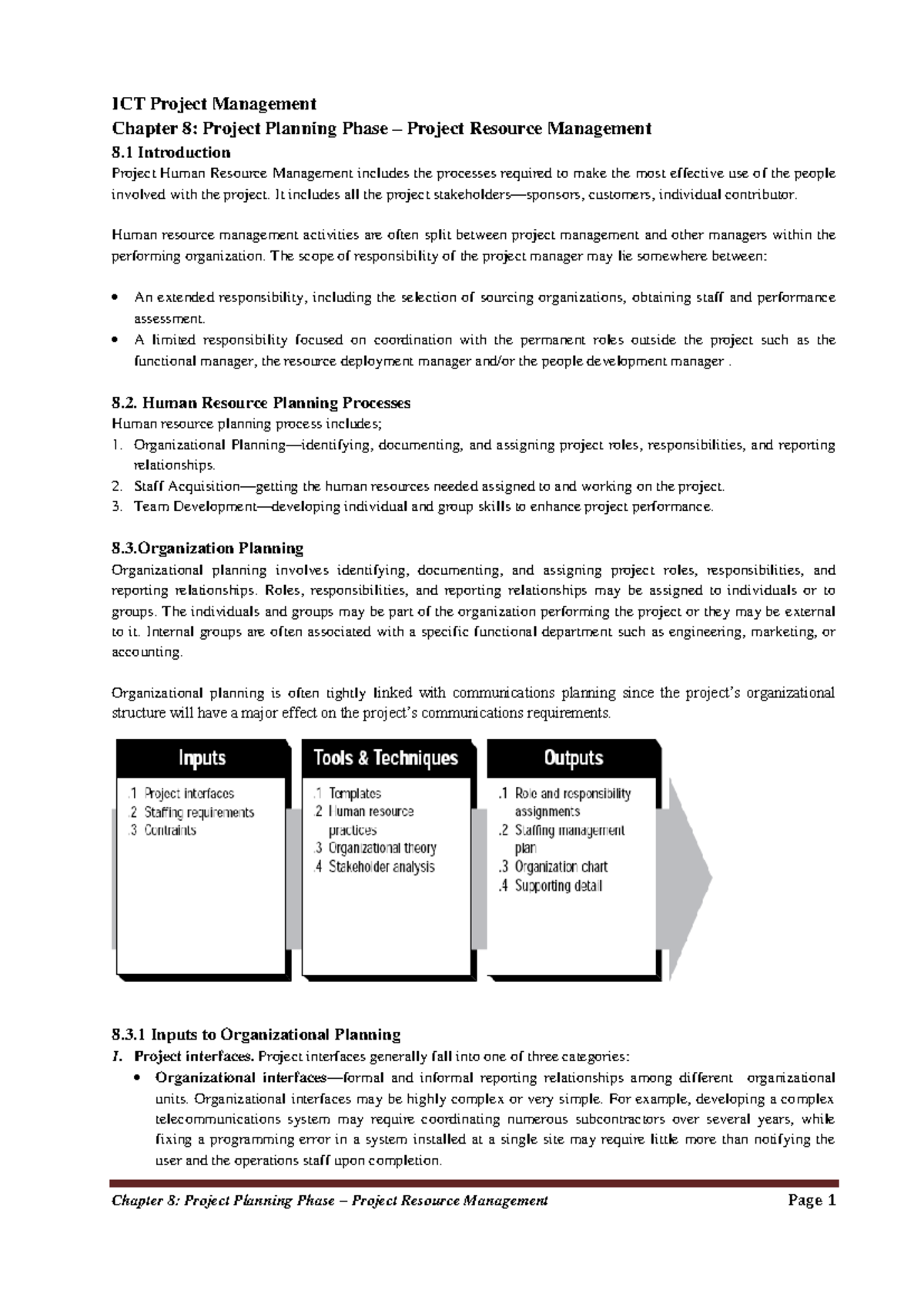 Chapter 8 - Project Planning - Project Resource Management - ICT ...