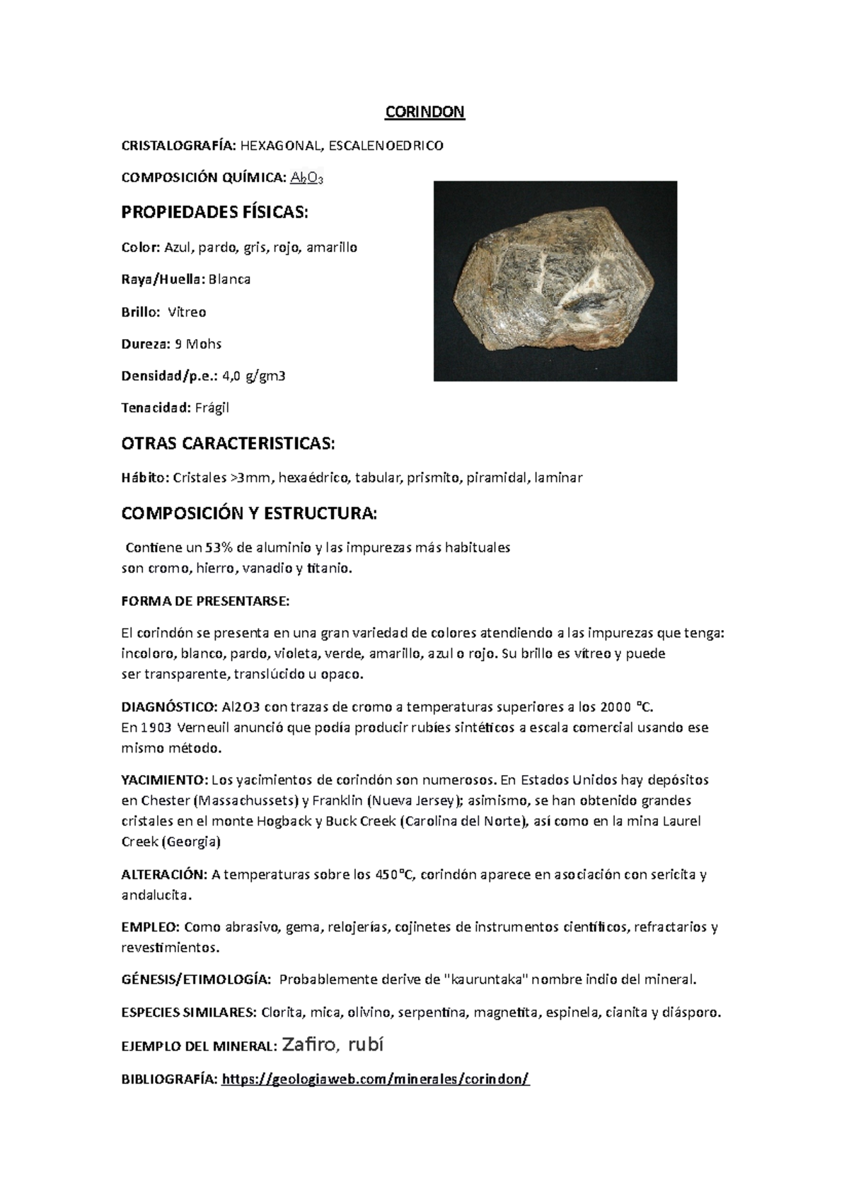 Corindon - trabajar en equipo - CORINDON CRISTALOGRAFÍA: HEXAGONAL ...