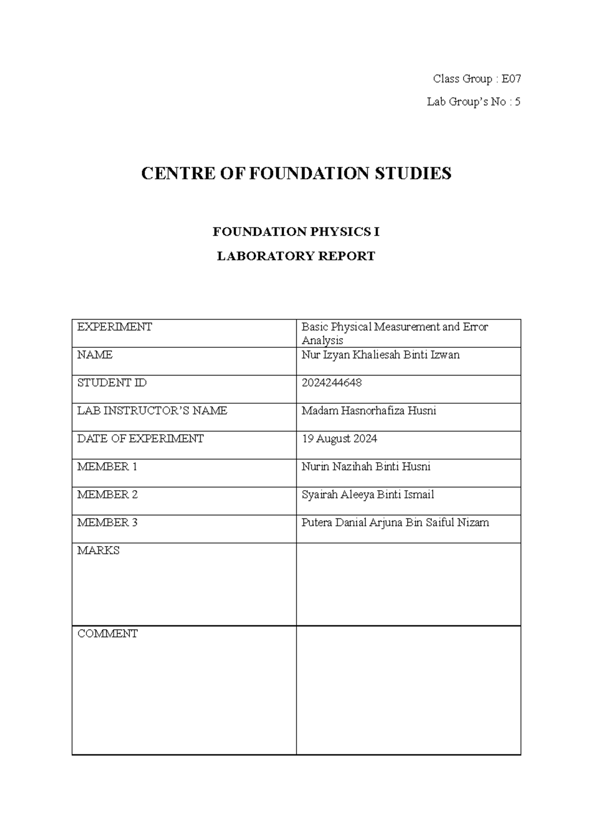 Group 5 LAB Report Experiment 1 - Class Group : E Lab Group’s No : 5 ...