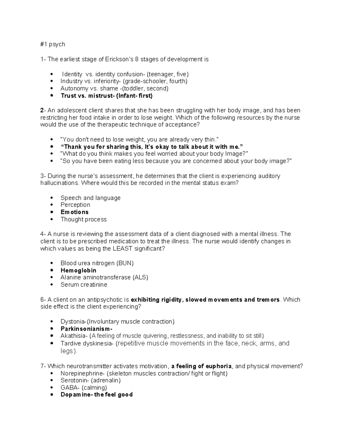 Psych #1 - #1 psych 1- The earliest stage of Erickson’s 8 stages of ...