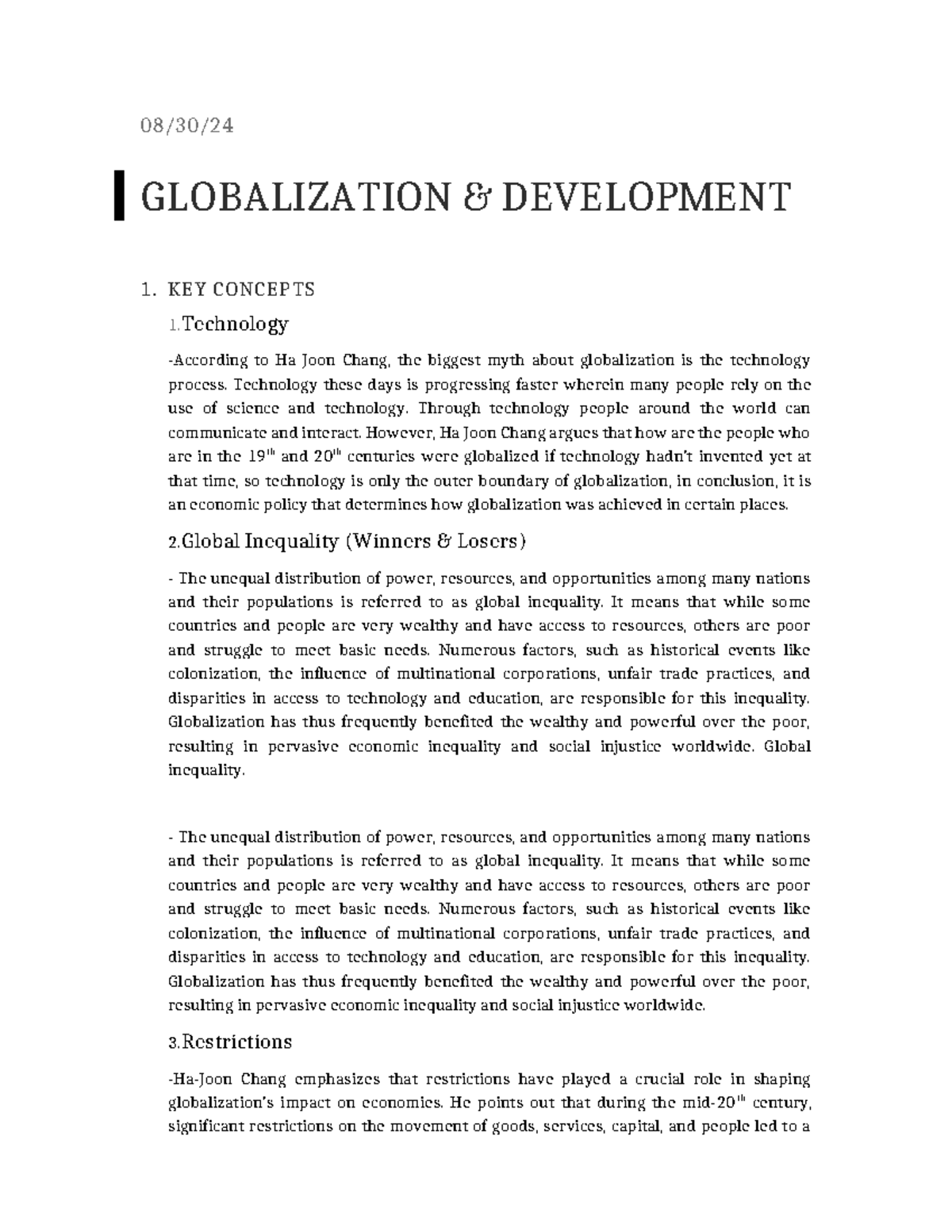 Group3Globalization 08/30/ GLOBALIZATION & DEVELOPMENT 1. KEY