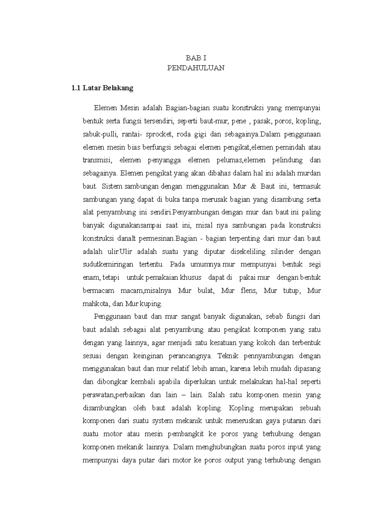 Tugas Besar Elemen Mesin 1 - Kelompok 1 - BAB I PENDAHULUAN 1 Latar ...