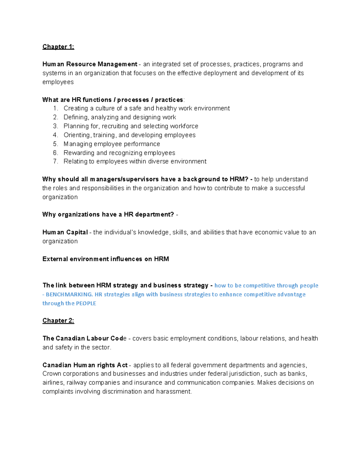 HR Review - Chapter Notes. - Chapter 1: Human Resource Management - An ...