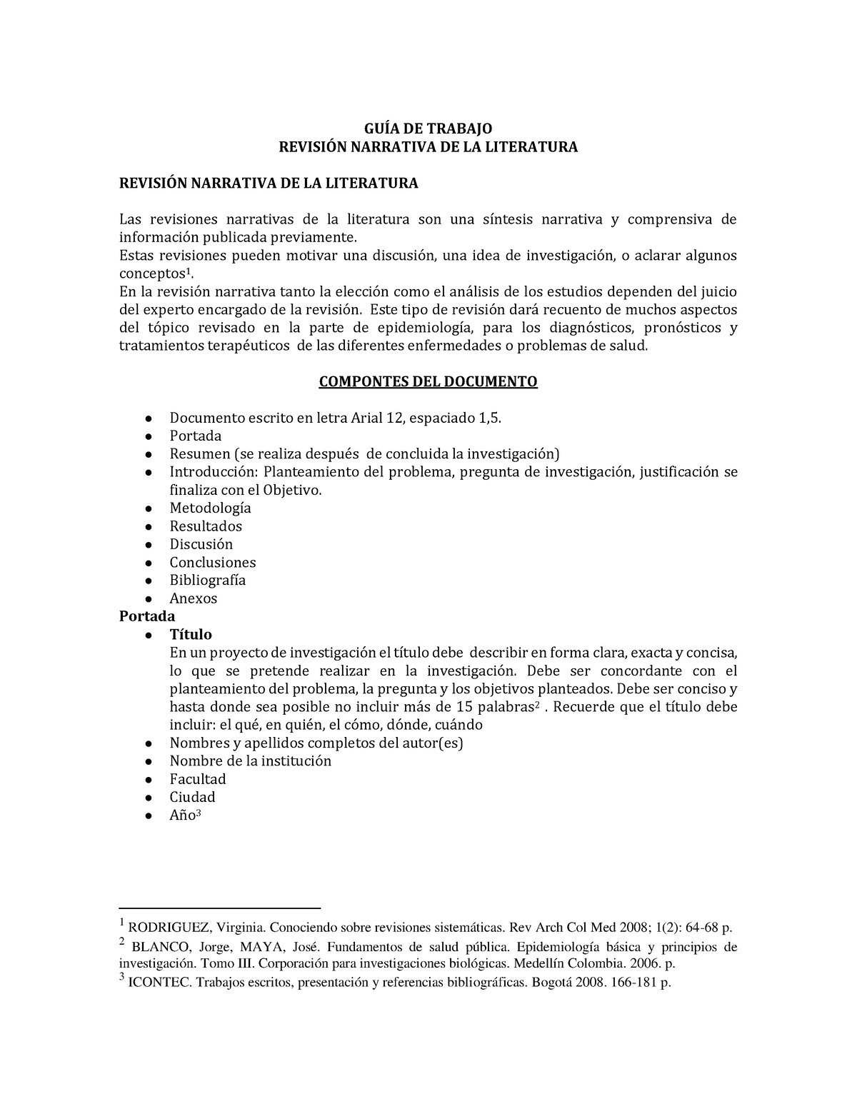 GUÍA Revision Narrativa Resumida - GUÍA DE TRABAJO REVISIÓN NARRATIVA DE LA LITERATURA REVISIÓN ...