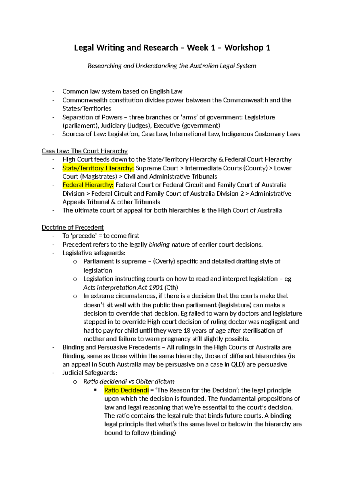Legal Writing and Research - Workshop Notes - Legal Writing and ...