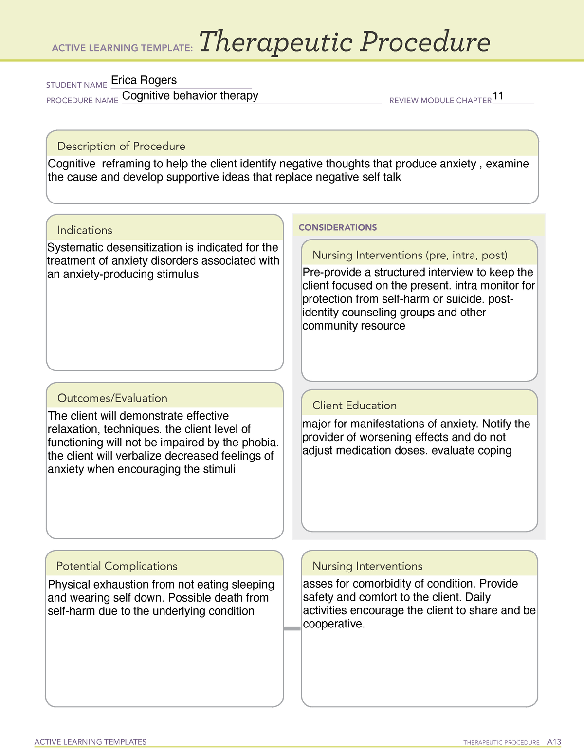 Active Learning Template Therapeutic Procedure