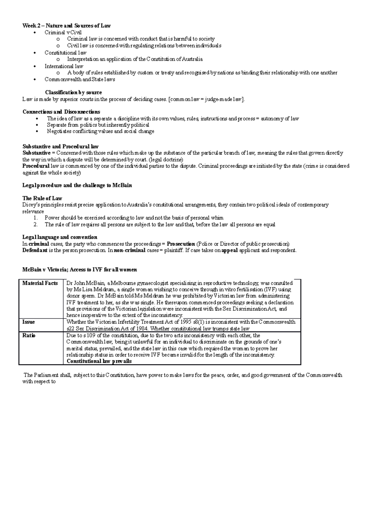 Foundations Exam Notes - Week 2 Nature and Sources of v Criminal law is ...