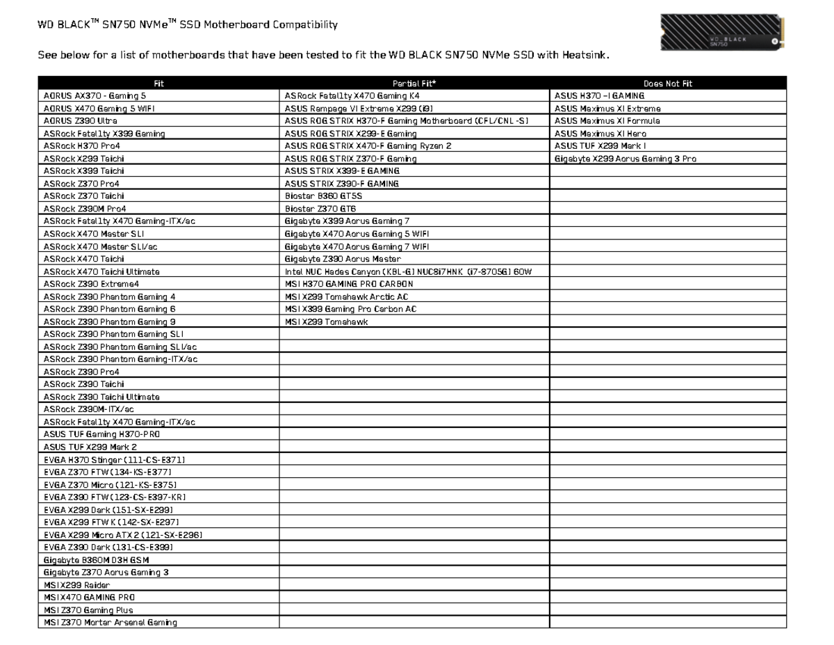 Compatibility list wd black sn 750 - WD BLACKTM SN750 NVMeTM SSD ...