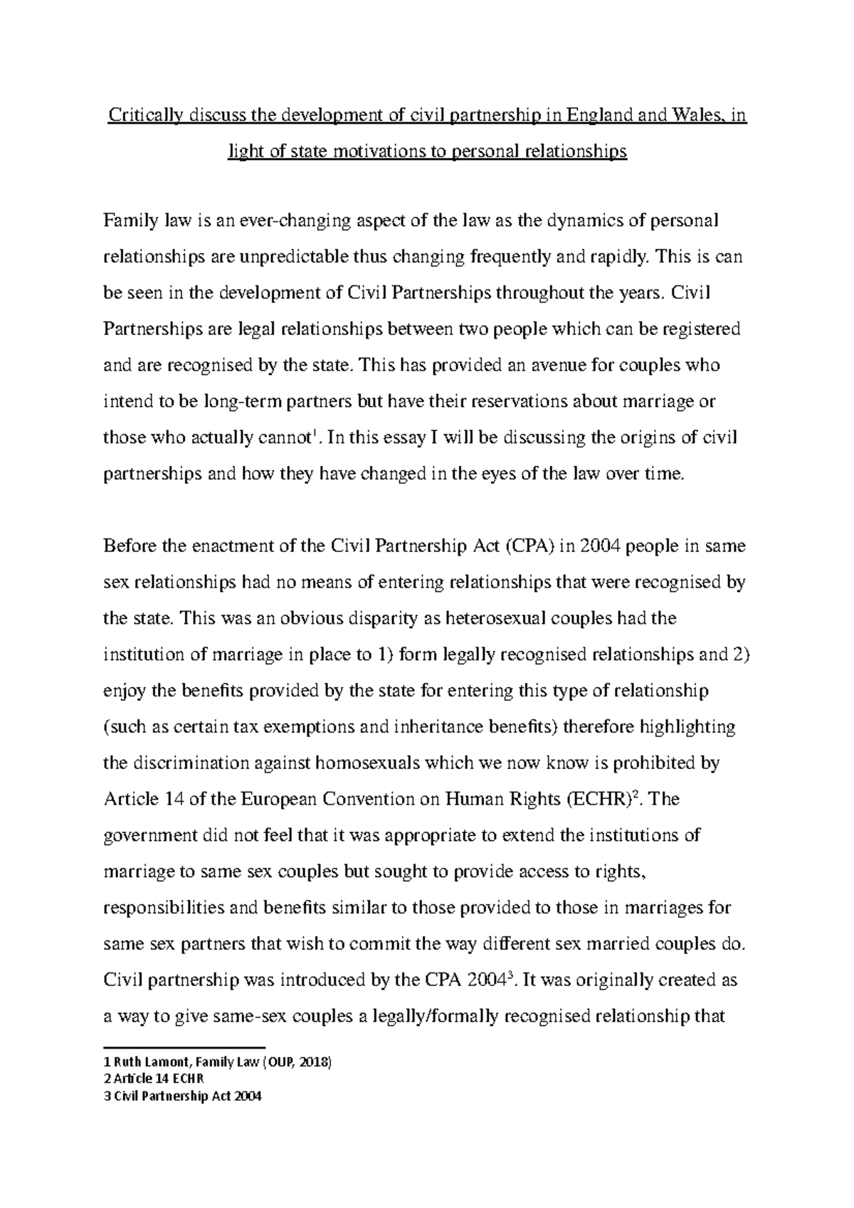 Civil partnership essay - Grade: 2:1 - Critically discuss the ...