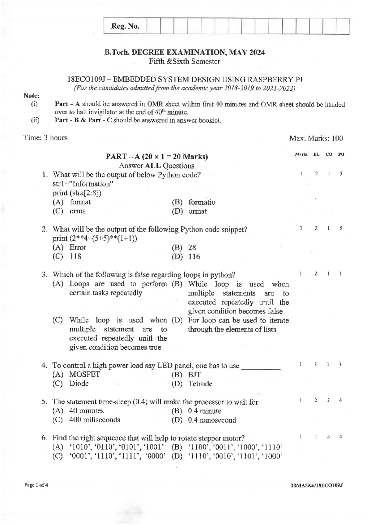 18ECO109J JUNE 2024 - recent semester question paper - Reg. No. B ...